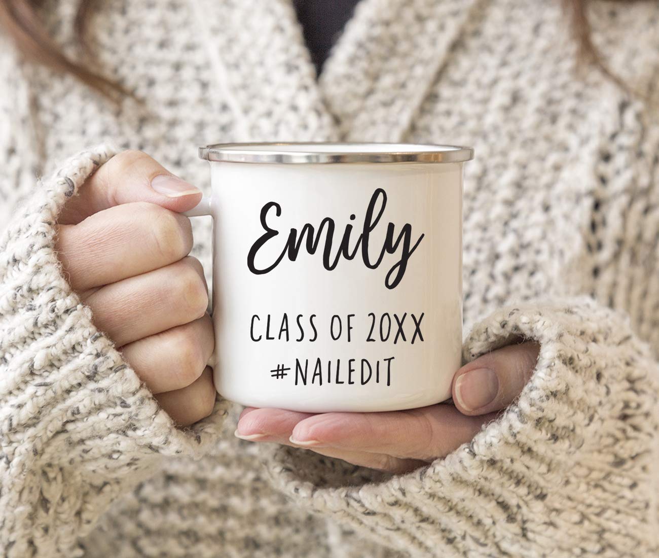 Andaz Press Personalized Custom 11Oz. Graduation Stainless Steel Campfire Coffee Mug Gift, Emily Class Of 2024# Nailedit, 1-Pack
