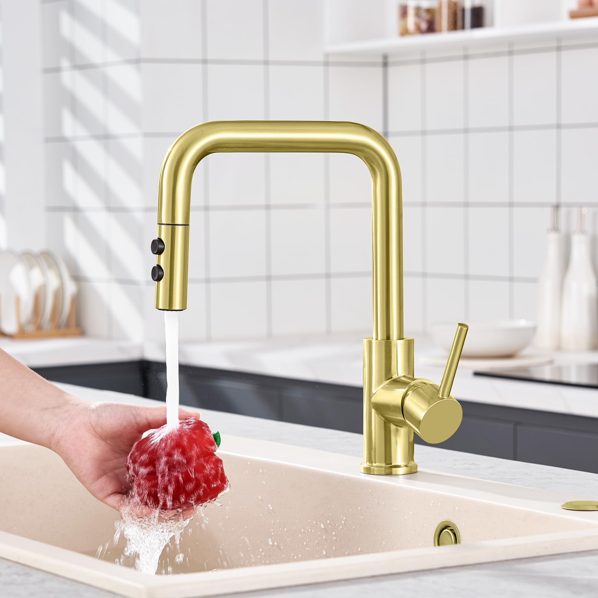 Tioriy Kitchen Faucet Head Replacement Metal, Pull Down Spray Head With 15 Adapters For Kitchen Faucet, 2 Function Kitchen Sink