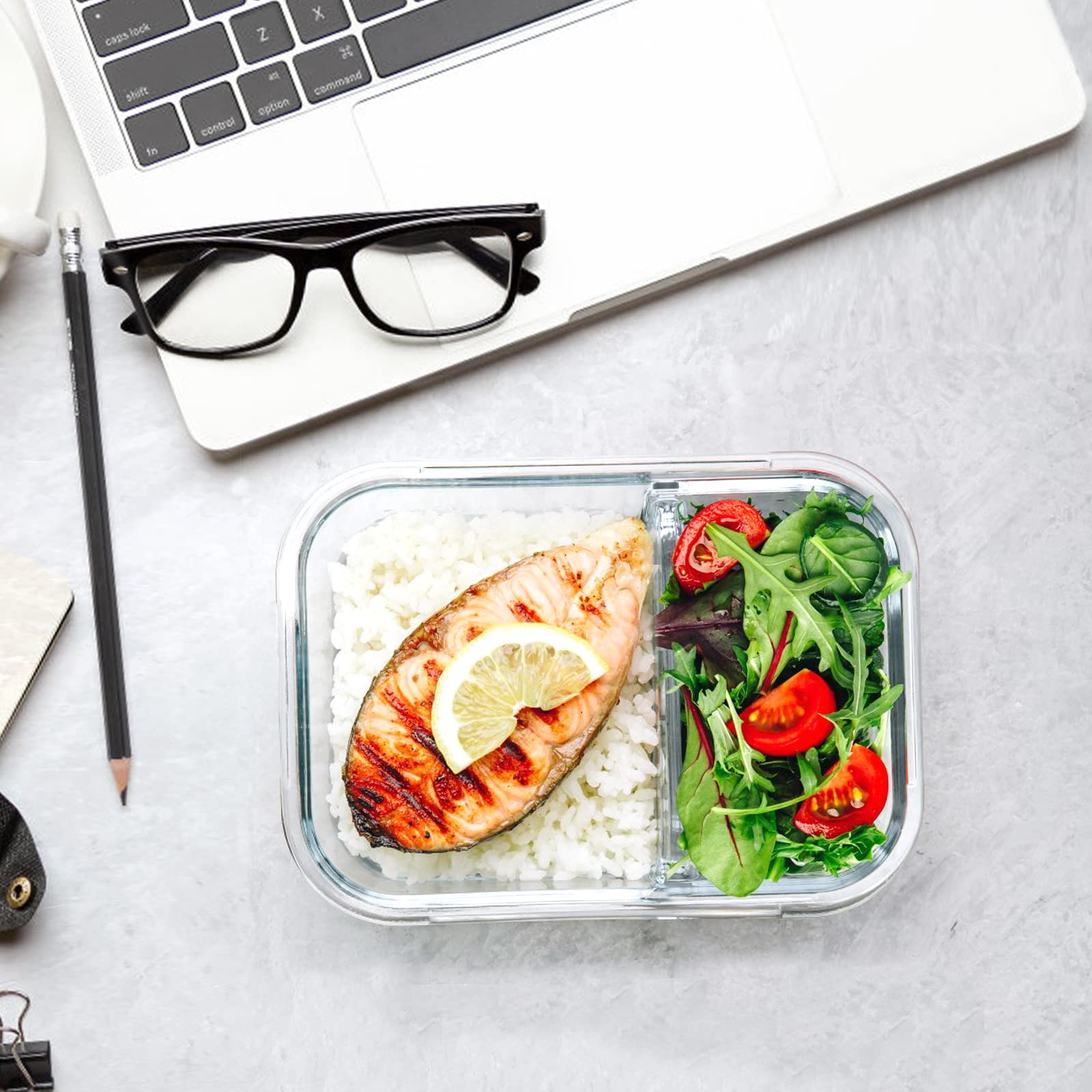 M Mcirco [5-Pack,36 Oz] Glass Meal Prep Containers 2 Compartments Portion Control With Upgraded Snap Locking Lids Glass Food Sto