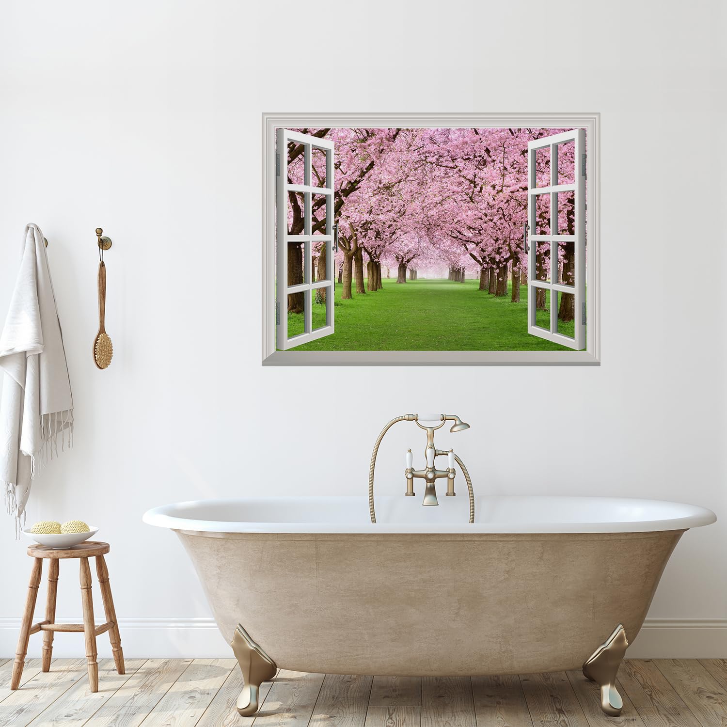 wall26 Removable Wall Sticker/Wall Mural - Cherry Blossom View Out of The Open Window Creative Wall Decor - 24 Inchx32 Inch