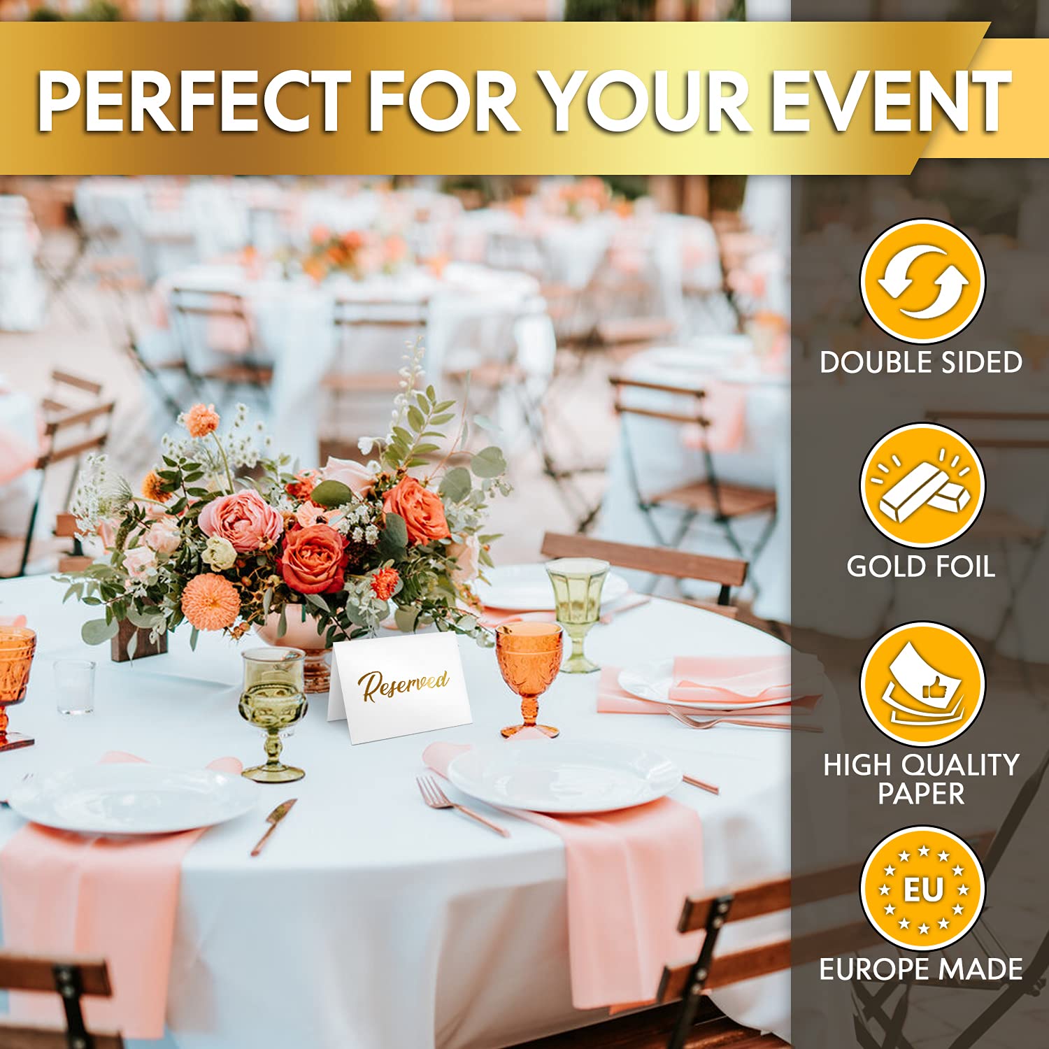 10 Pack Gold Reserved Table Signs For Wedding Party Restaurant - Double Sided Reserved Table Signs - Gold Reserved Signs For Tab