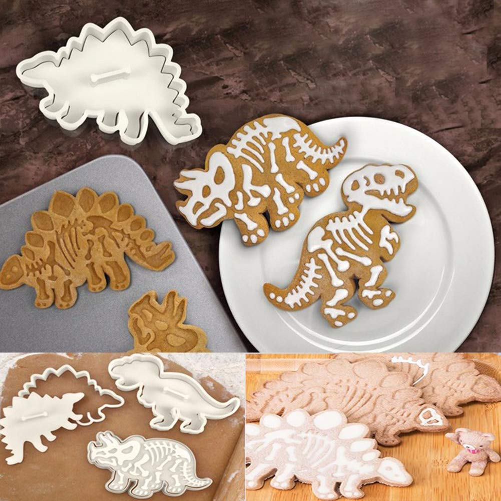 Shebaking 6 Pack Jurassic Dinosaur Shaped Cookie Cutter Stegosaurus T-Rex Triceratops Skeleton Fossil Mold Dinosaur Bones Cookie
