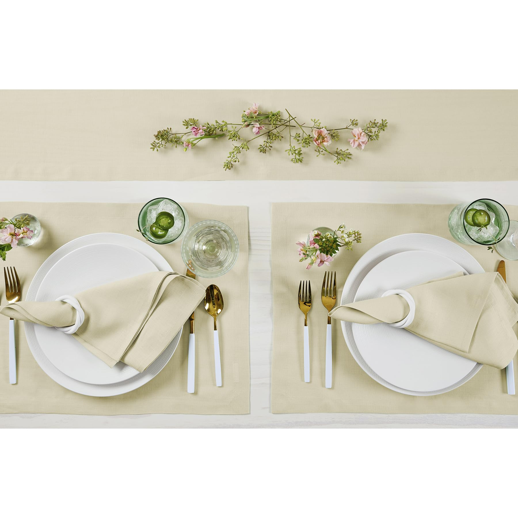 Solino Home Linen Placemats 19'' L X 14'' W Inch - 100% Pure Linen Birch Cloth Placemats Set Of 4 - Fete, Washable Fabric Place