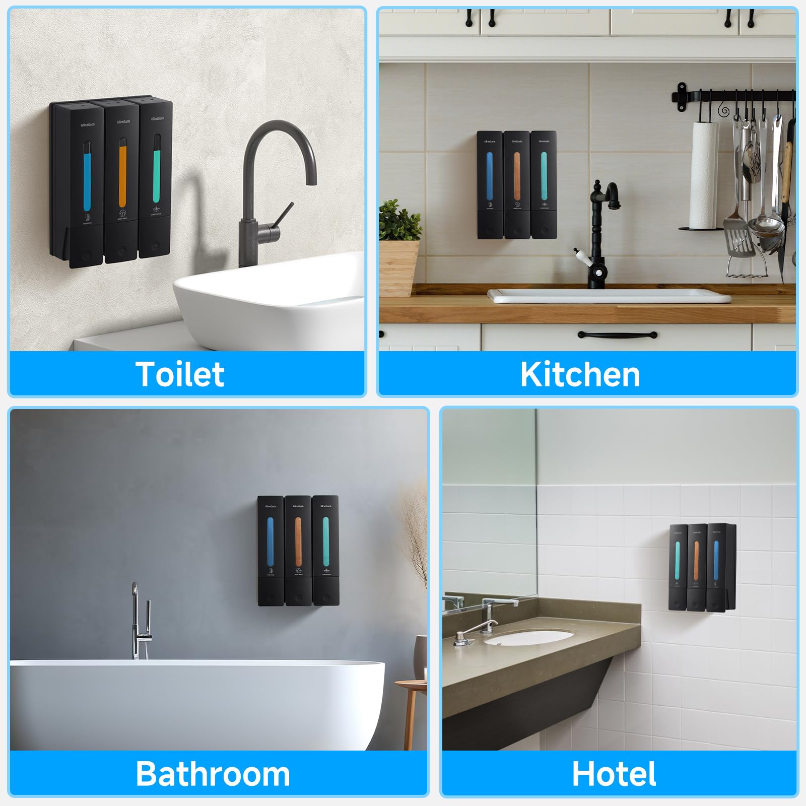 Shampoo And Conditioner Dispenser Shower Soap Dispenser Shower Dispenser 3 Chamber No Drill Shampoo Dispenser For Shower Wall, B