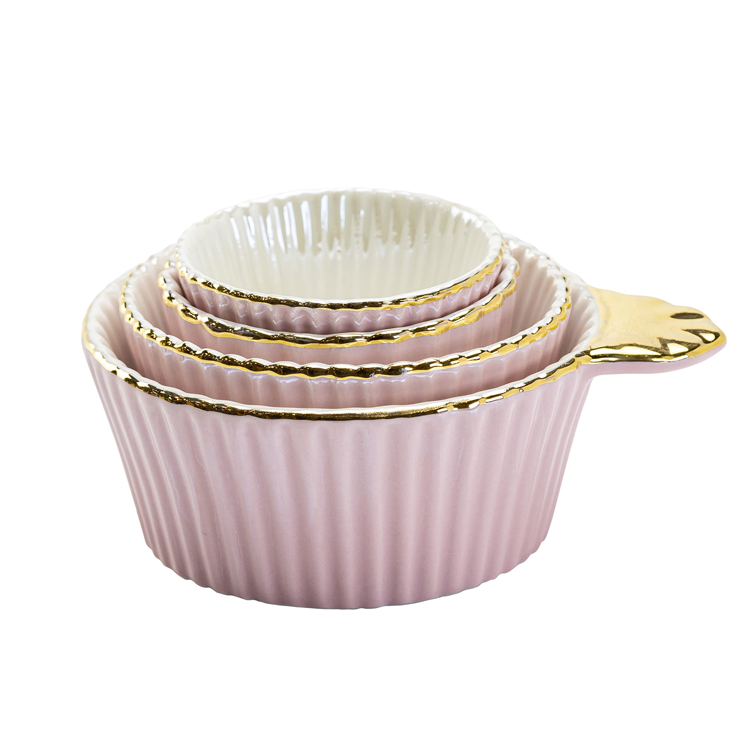 Gracie China By Coastline Imports Gold Trim Pink Porcelain Fluted 4-Piece Measuring Cup Set