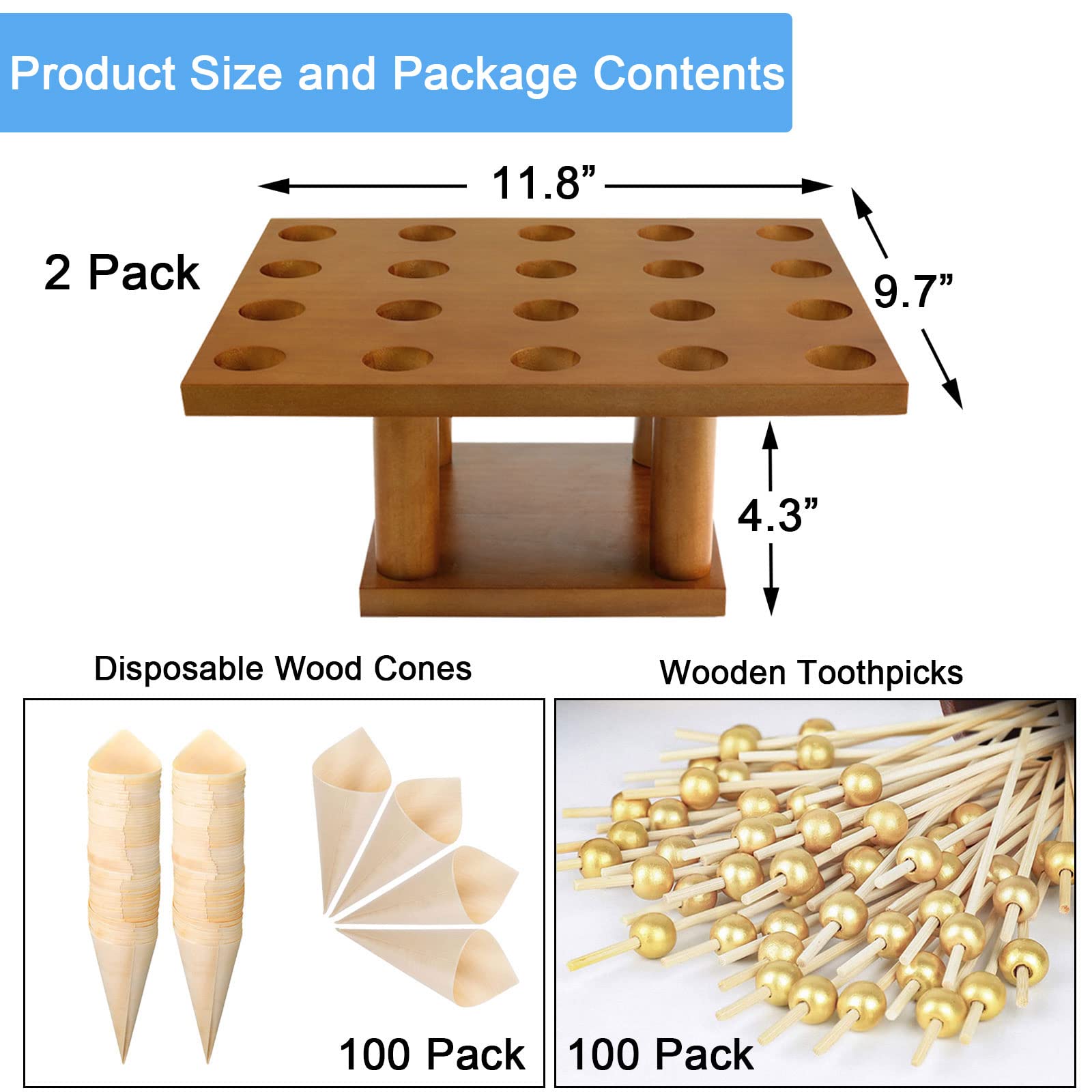 Kqsnbg 2 Pack Cone Holder Stand With 40 Holes Capacity Charcuterie Cone Holder, Ice Cream Cone Holder For Birthday Party Restaur