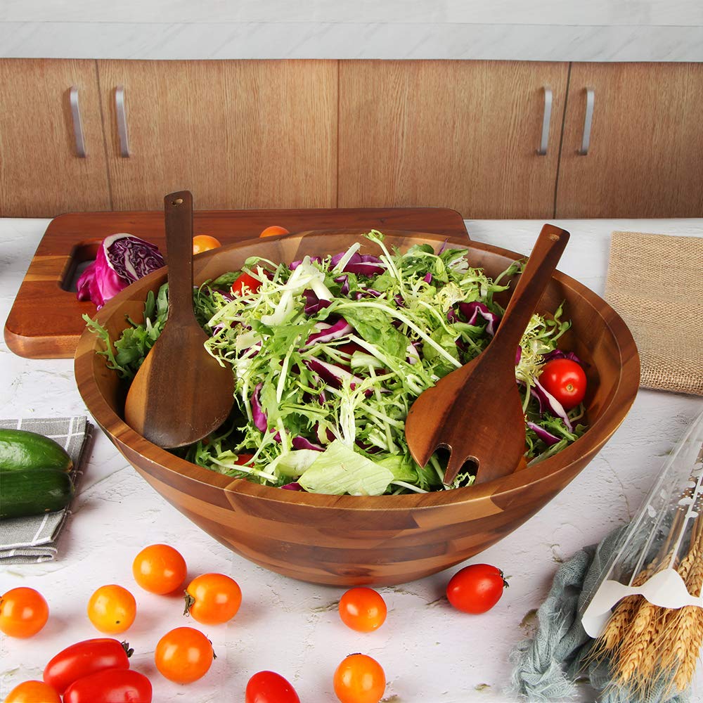 Aidea Acacia Wood Salad Tongs For Serving, Spoon Salad Utensils Set, Wooden Fork And Spoon For Salad