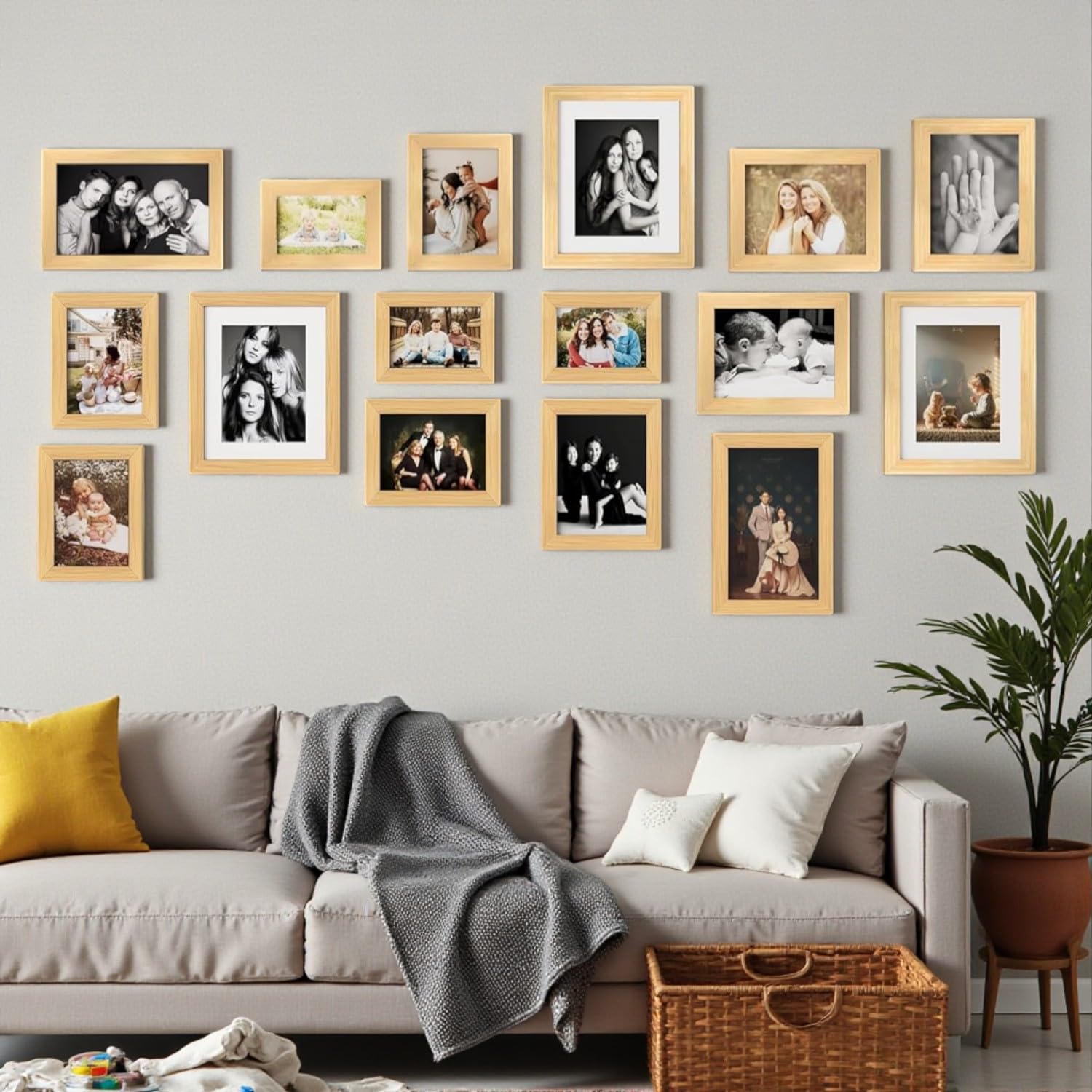 Art Street Synthetic Wooden Art Set Of 16 Individual Beige Rectangular Photo Frame,Wall Mount (3 Units Of 8X10 Inch,4 Units Of 6