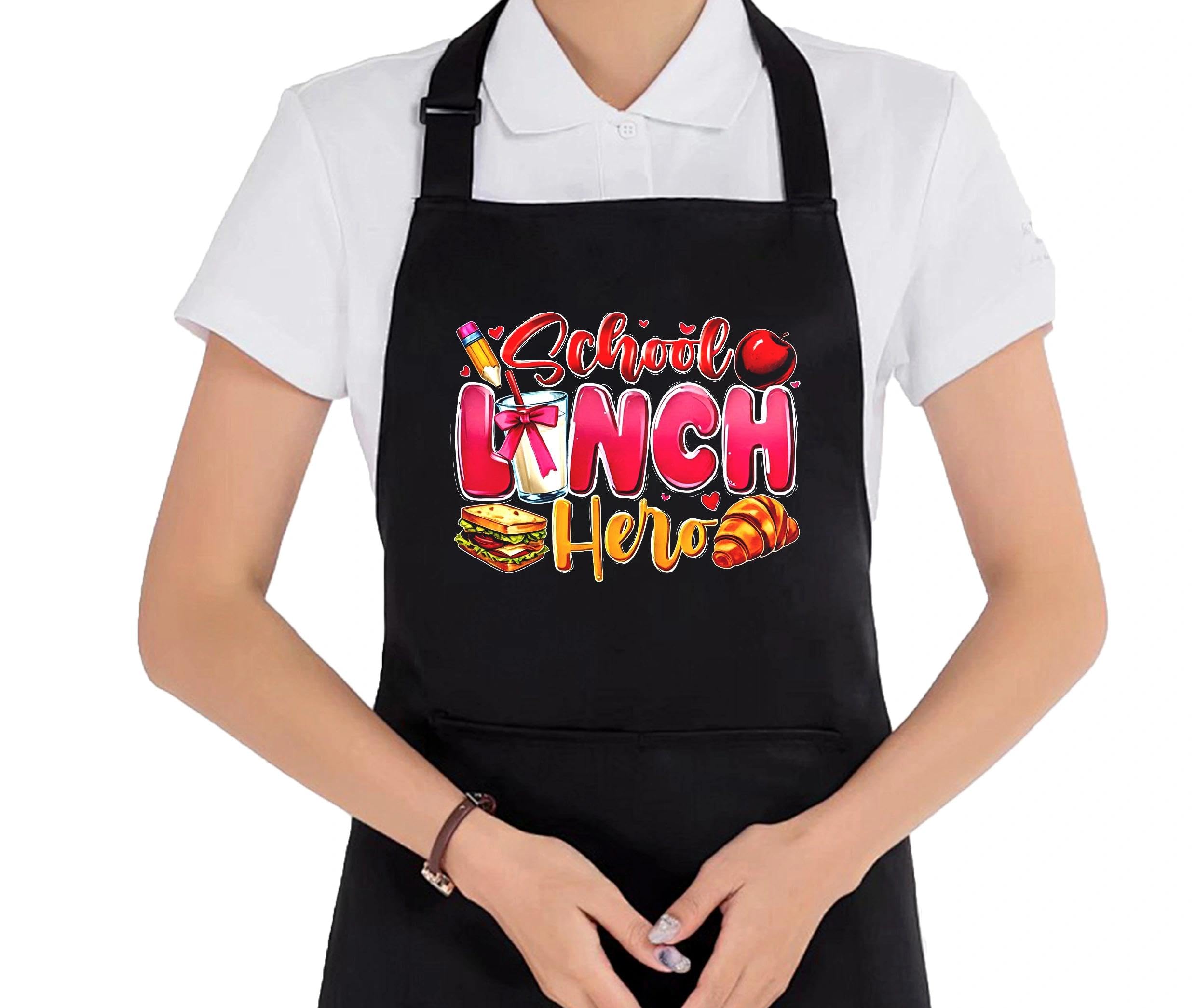 Uinwk Lunch Hero Gifts Aprons For Women, Cafeteria Worker Staff Appreciation Gifts, Lunch Lady Aprons With Pockets Waterproof Ad