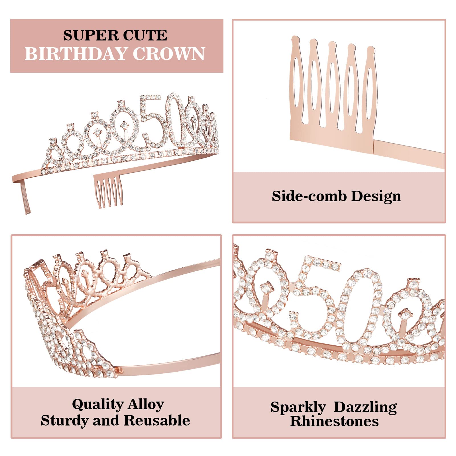 50th Birthday Gifts for Women  Including 50th Birthday Crown/Tiara  Sash  cake topper and Candles  50th birthday decorations women