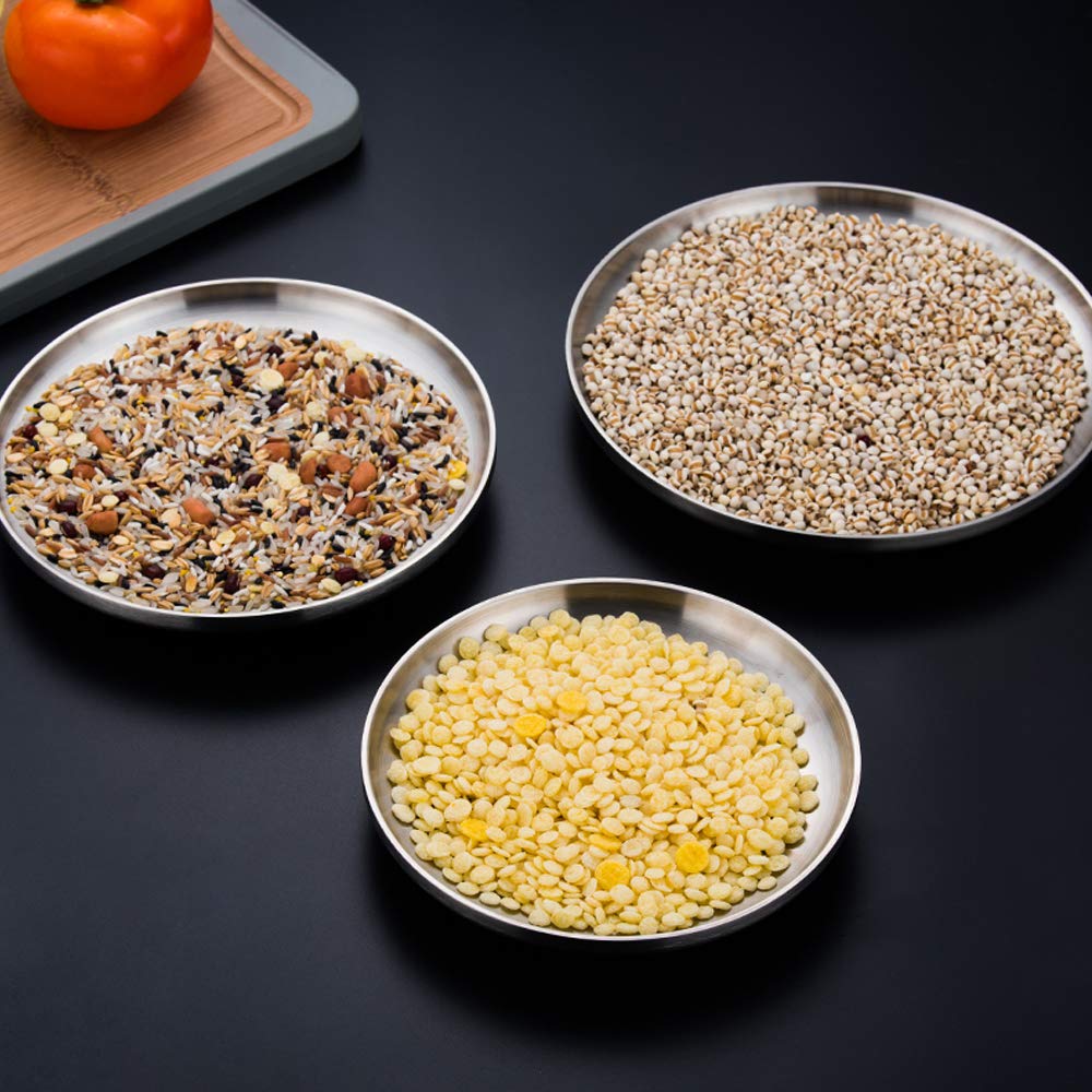 Aiyoo Stainless Steel Plate 2 Set Reusable Round Metal Dinner Plates 12 Inch - Vintage Silver Heavy Duty Kitchenware Dinner Dish