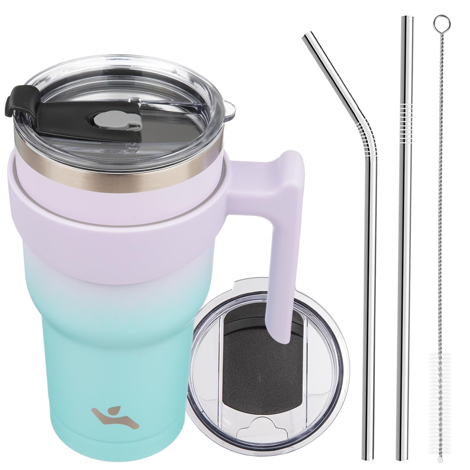 Konokyo 30 oz Tumbler with Handle and 2 Straw 2 Lid, Insulated Water Bottle Stainless Steel Vacuum Cup Reusable Travel Mug, Oasi