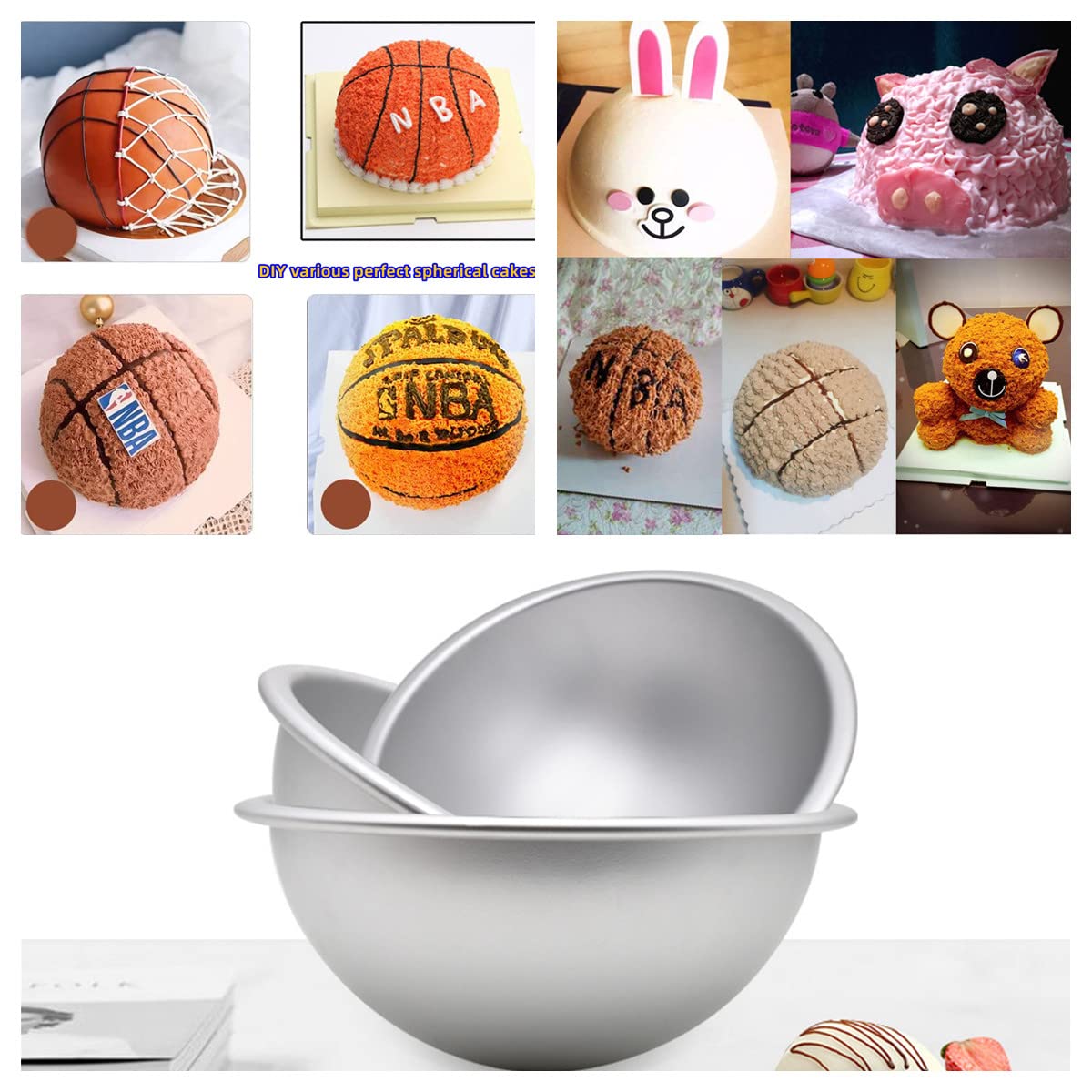 Xzjmy Ball Cake Pan,Aluminum Hemisphere Cake Molds,8Inch Cake Pan,Kids Diy 3D Birthday Cake Pan,Nonstick Baking Tools (Big Half