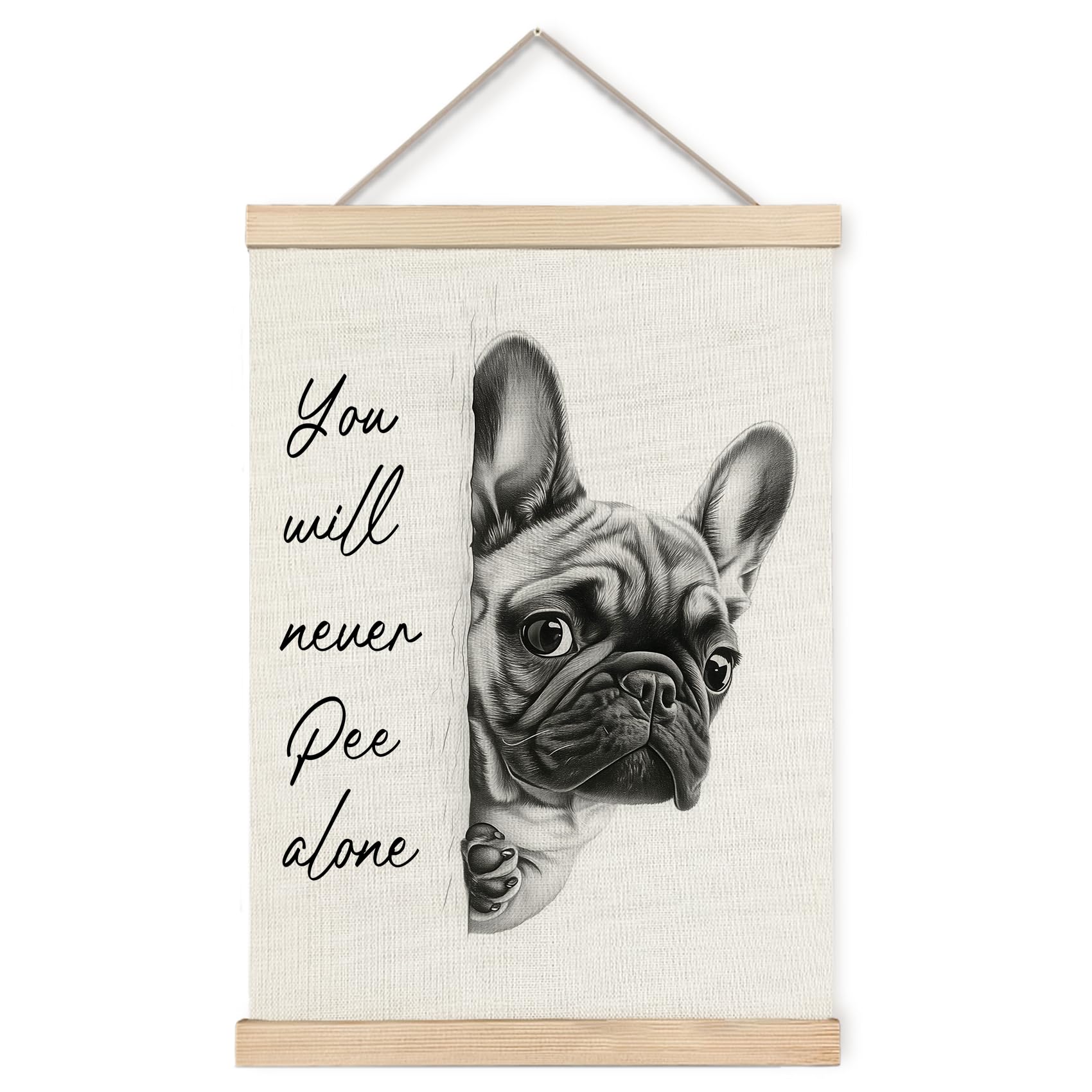Foritho Funny French Bulldog Bathroom Poster Wall Art Framed, Frenchie Bathroom Decor, You Will Never Pee Alone Funny Frenchie D