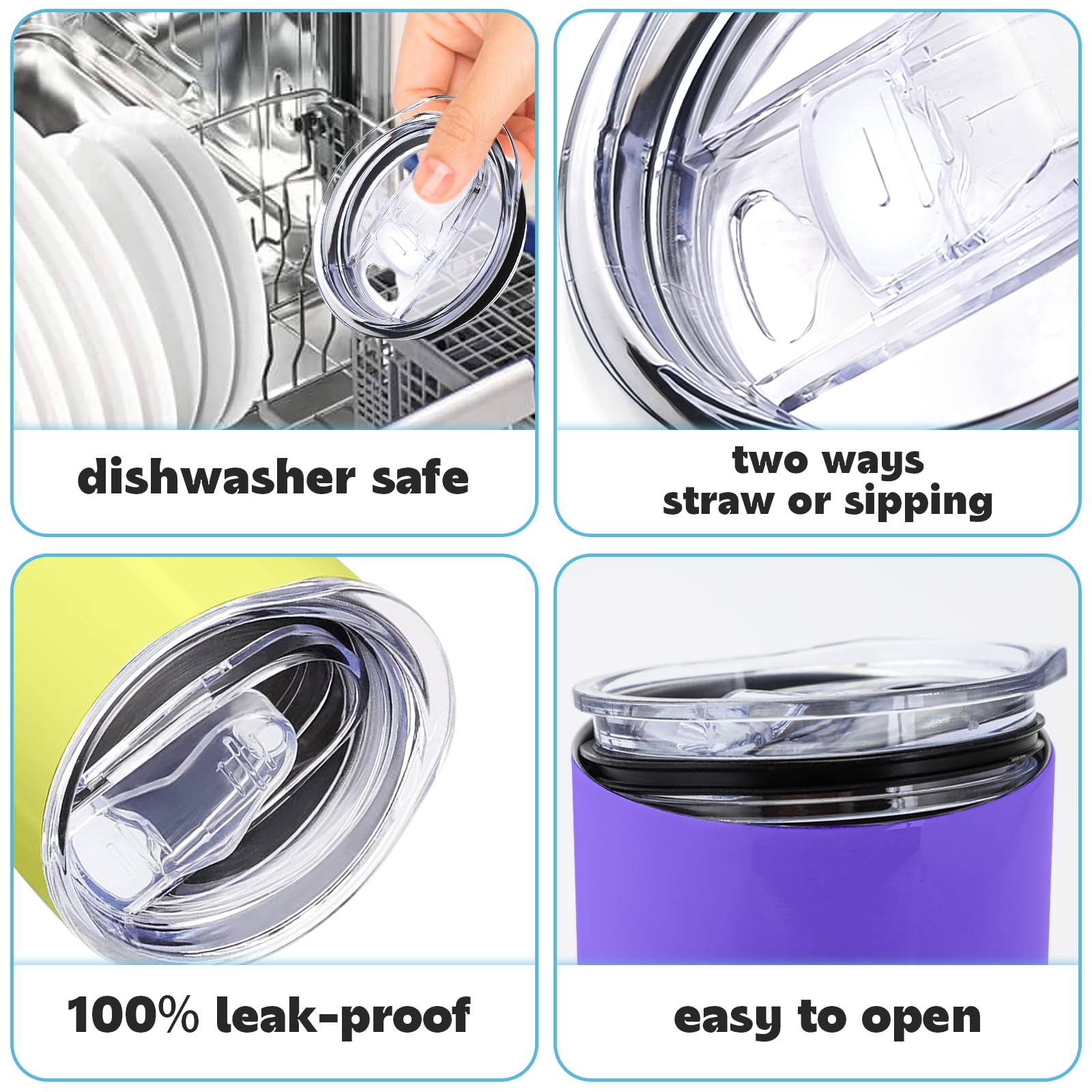 Xccme 20Oz Skinny Tumbler Replacement Lids 6 Pack,Spill Proof Splash Resistant Silicone Sliding Covers,Straw Friendly, Bpa Free