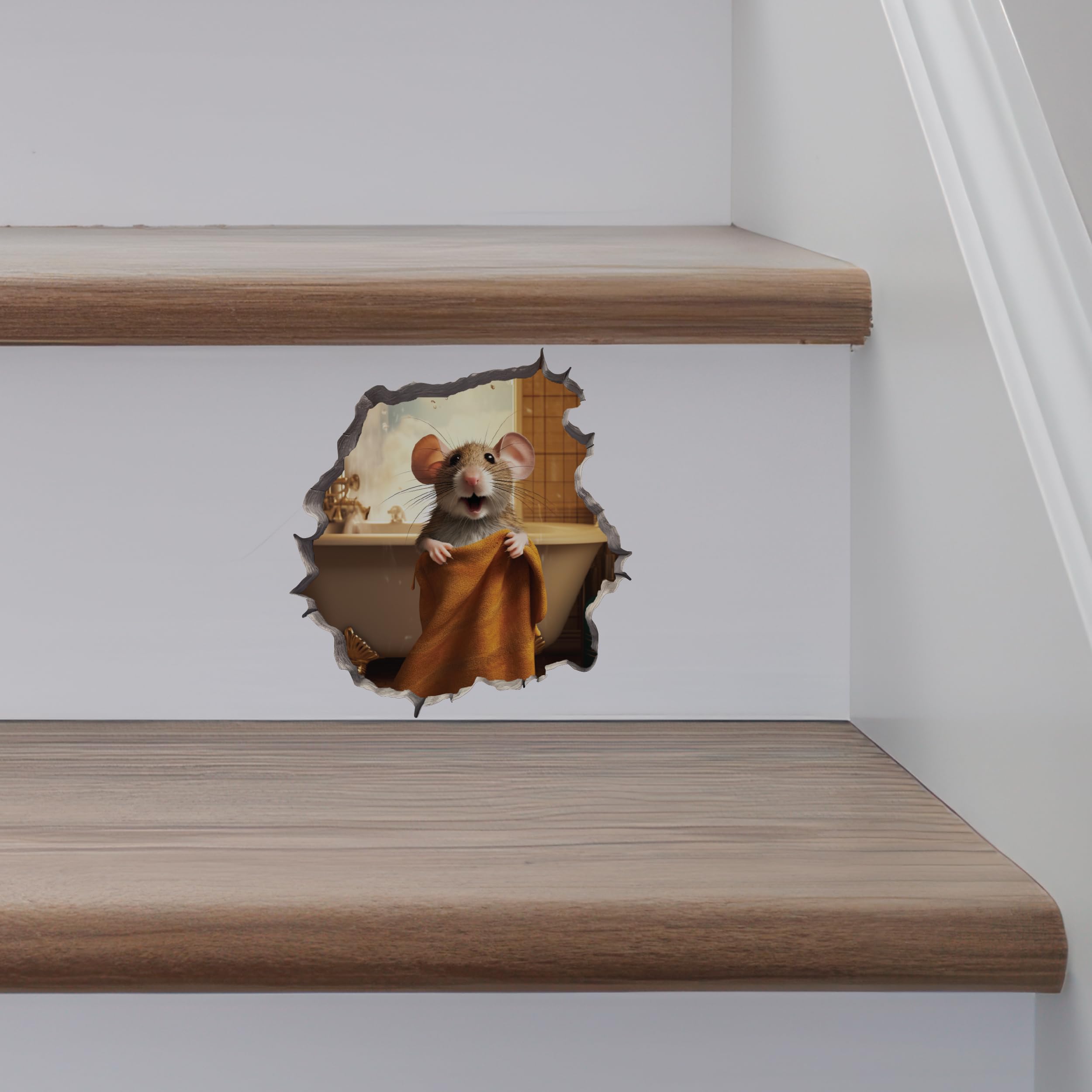 Bathroom Towel Mouse Wall Hole Decal - Wall Sticker With 3D Effect - Fun Gift Idea