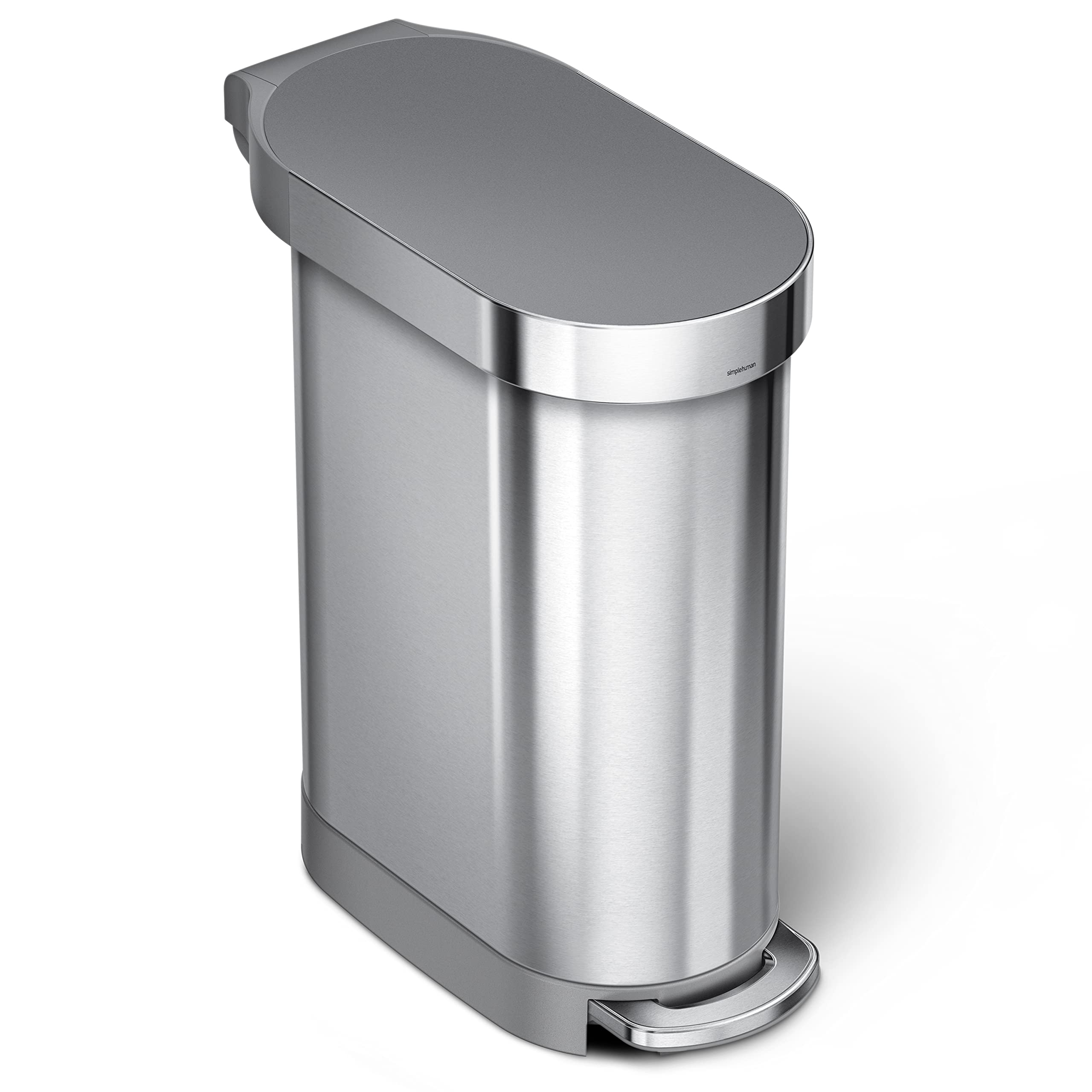 Simplehuman 45 Liter / 12 Gallon Slim Hands-Free Kitchen Step Trash Can, Brushed With Plastic Lid