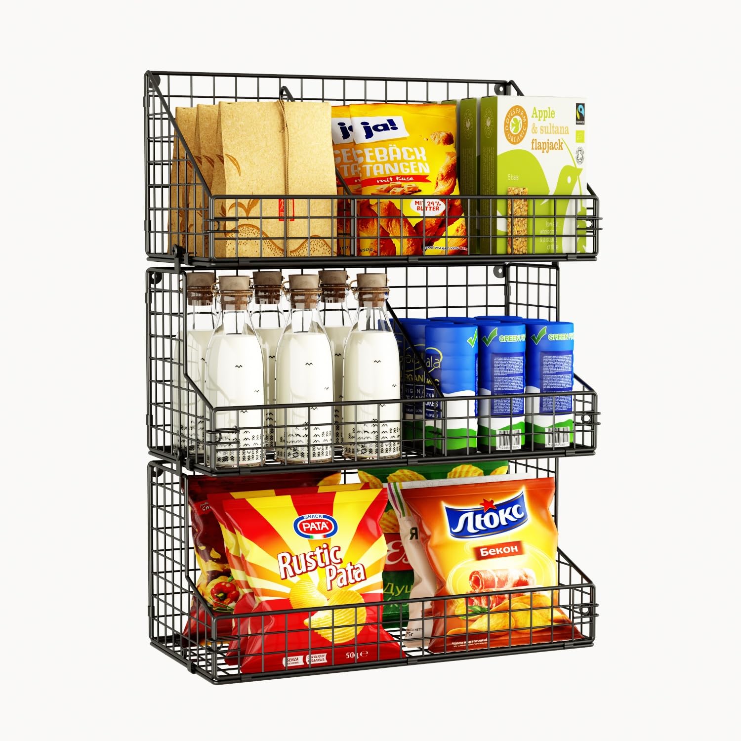 3 Tier Snack Organizer For Pantry Shelf With Divinder Stackable Office Snack Rack Holder Dispenser Countertop Candy Chip Display