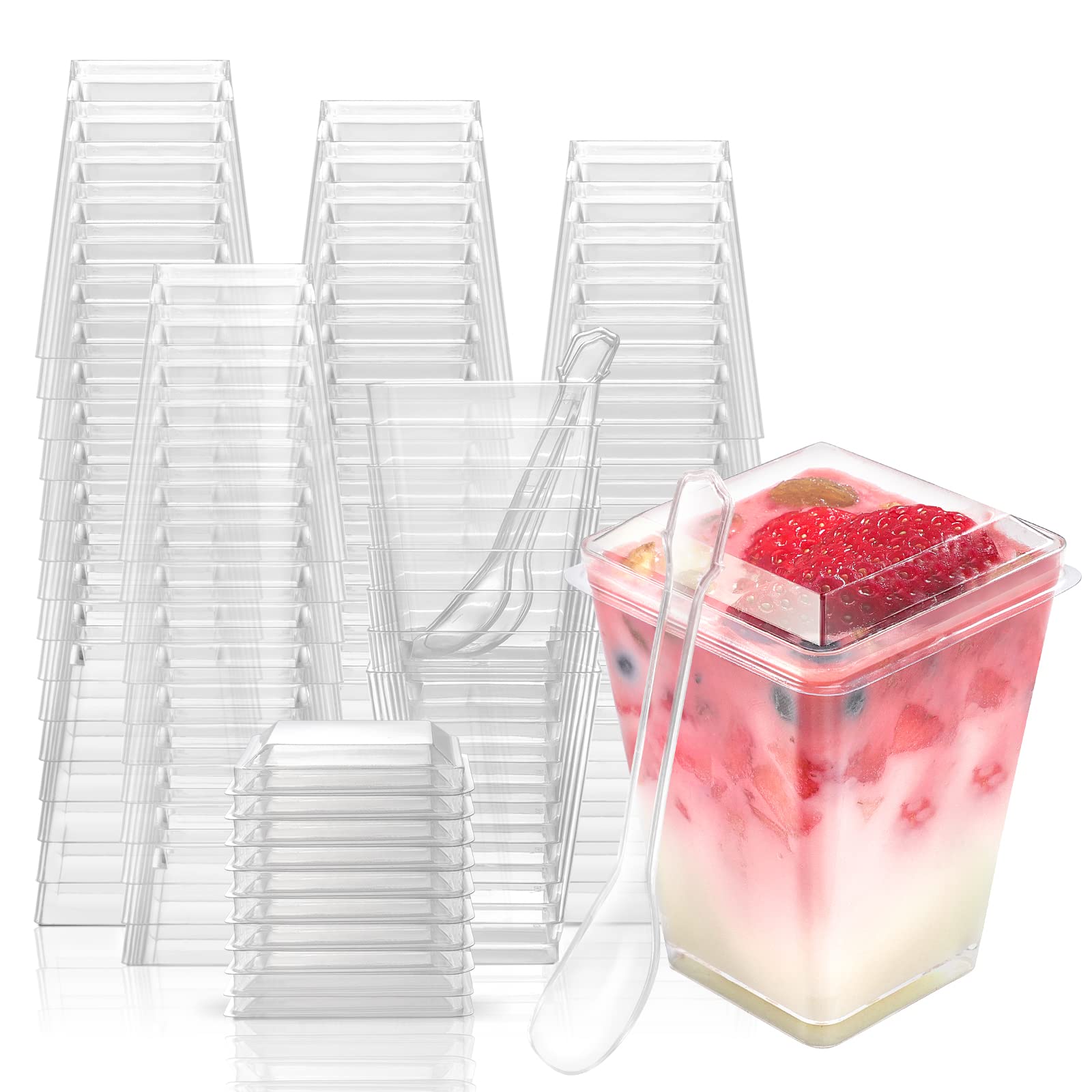 EASERCY 100 Pack 5 oz Plastic Dessert Cups with Lids, Yogurt Parfait/Appetizer Cup with Lids for Party, Mini Dessert Cups with S