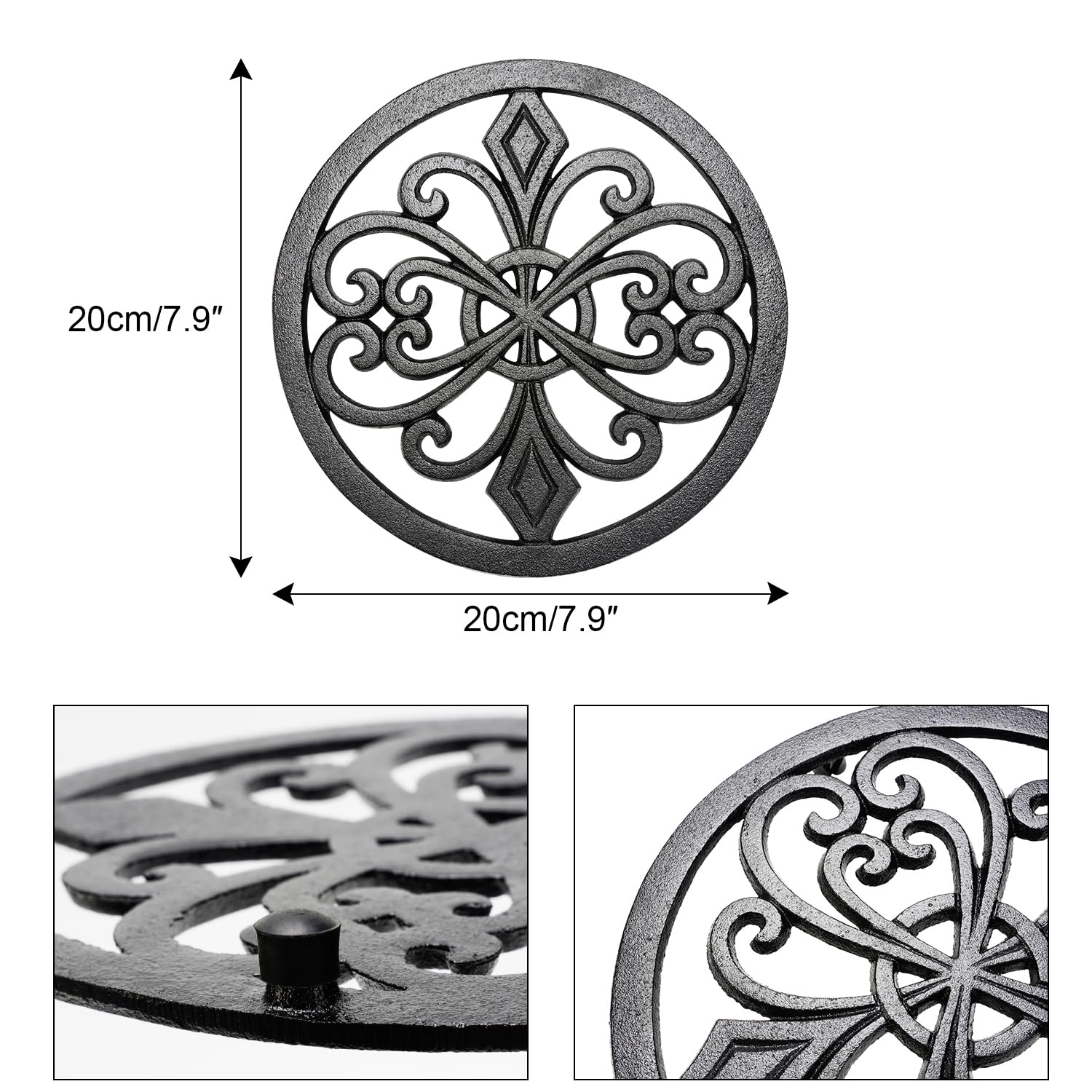 Sungmor Heavy Duty Cast Iron Round Metal Trivet,Rustproof Black Racks Stands Holders For Hot Pans Or Teapot,Kitchen Or Dinning T