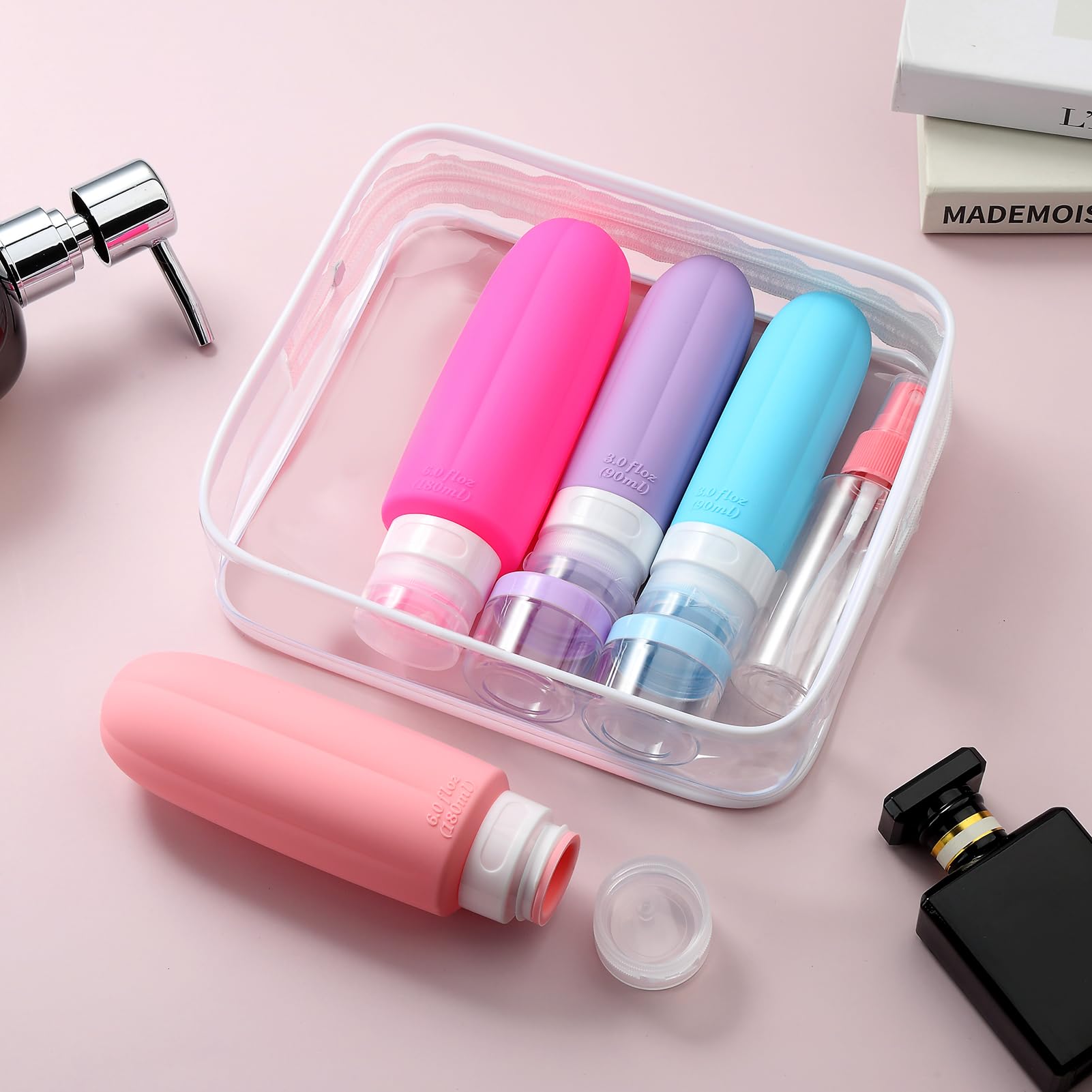 Gemice 16 Pack Travel Bottles For Toiletries, Large 6Oz Leakproof Travel Containers For Toiletries, Silicone Refillable Travel E
