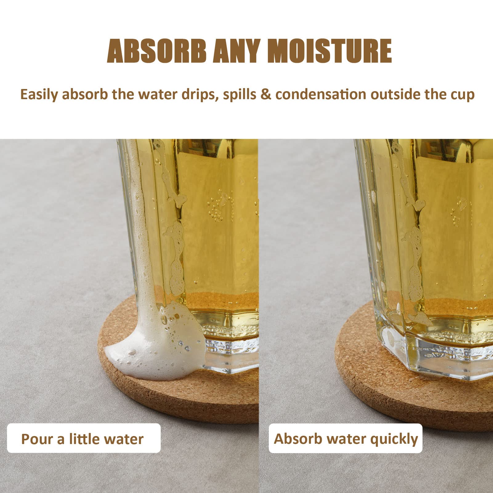 8 Pcs Drink Coasters with Holder  Thicker Cork Coasters for Drinks Absorbent for Coffee Table Wooden Coaster Set Tabletop Protection Cup Mat Bar Kitchen Living Room House Home Decor Housewarming Gift