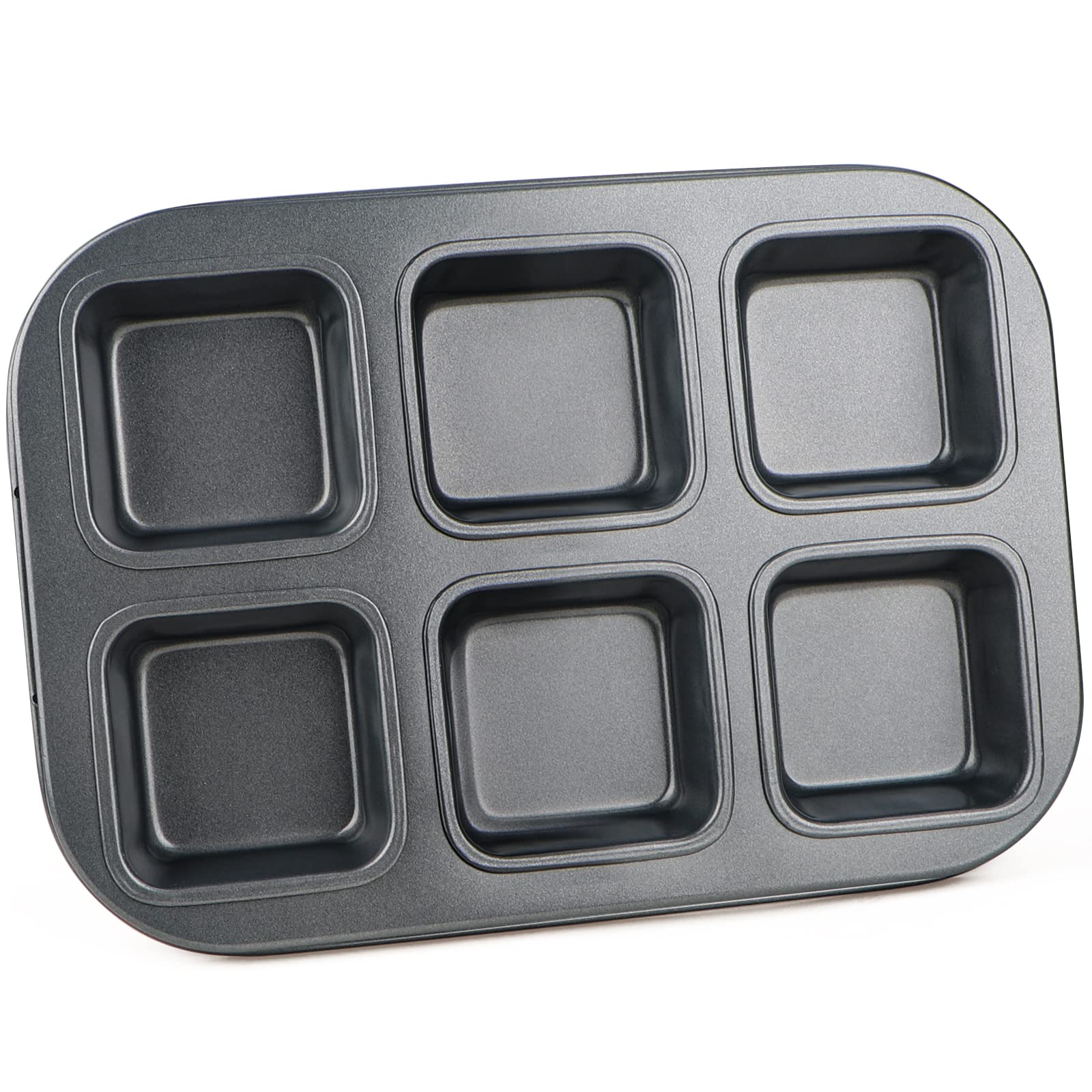 Beasea Square Brownie Pan, Nonstick 6 Cavity Muffin Pan Brownie Cake Pan Mini Cheesecake Cupcake Bakeware Carbon Steel Brownie B