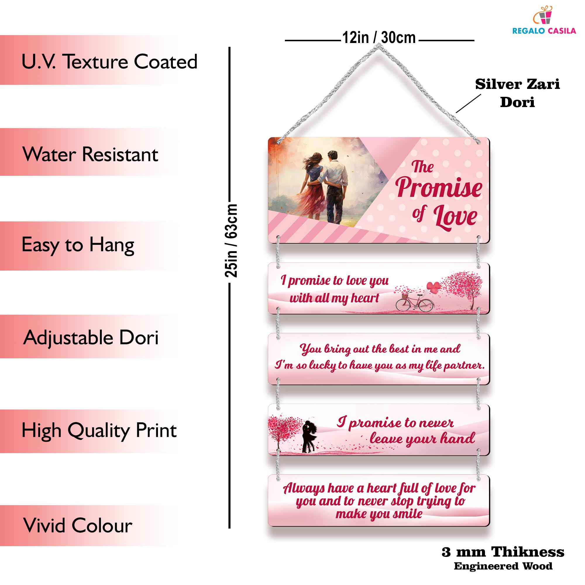 Regalo Casila The Promise of Love: Wooden Wall Hanging Gift for Soulmate, Newlyweds, and Couples - Ideal Home, Bedroom, Living R