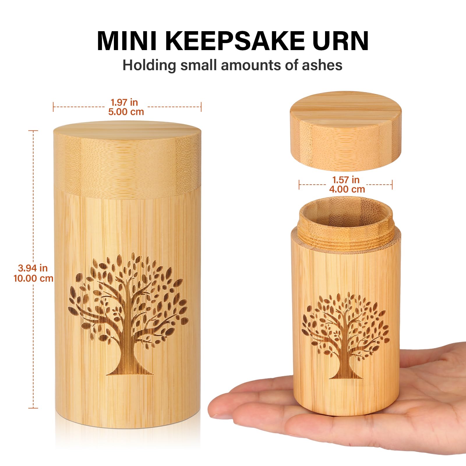 HOOMTREE Small Urns for Human Ashes Keepsake with Tree of Life Pattern,Bamboo Scattering Tubes for Human or Pet Ashes,Hold Up to
