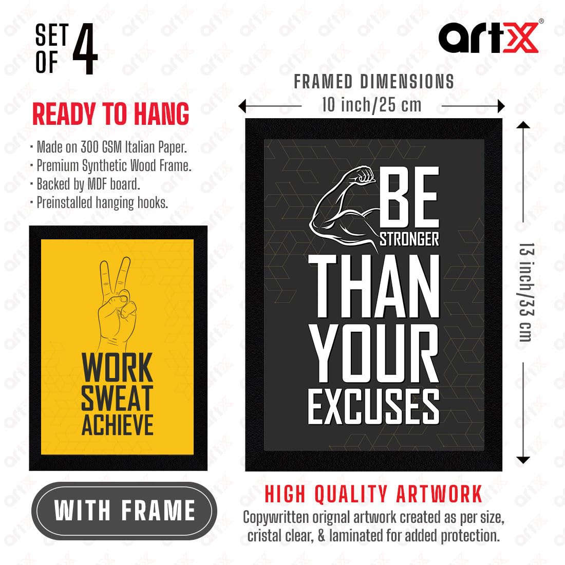 Artx Paper Gym Big Health Quotes Wall Frame Art Painting, Multicolor, Inspirational, 10X13 Inches Each, 20 X 26 Inches Combined,