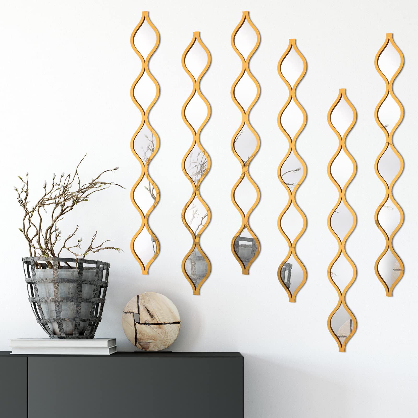 Yulejo 6 Pcs Acrylic Teardrop Mirror Wall Decor Decorative Mirror Narrow Wall Decor Boho Vintage Wall Decals Art for Apartment H