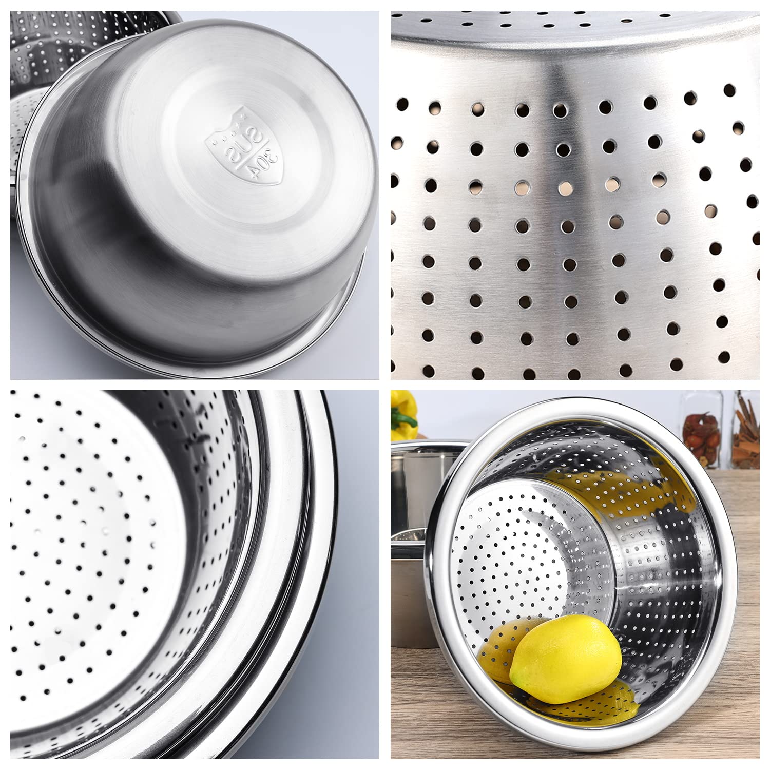 Joyoldelf Stainless Steel Rice Washing Bowl & Mixing Bowls, Heavy Duty 3.5-Qt Colander And Kitchen Strainer With Basin For Rice,