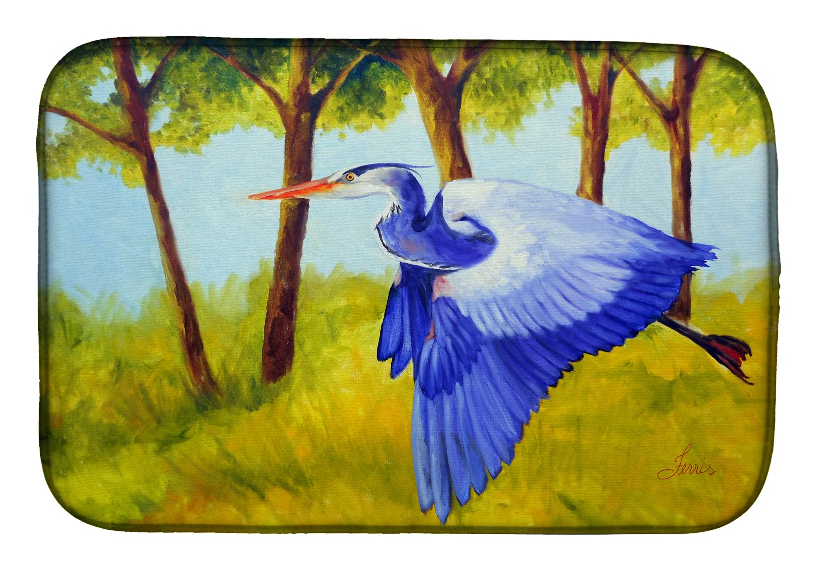 Fyling Heron by Ferris Hotard Dish Drying Mat