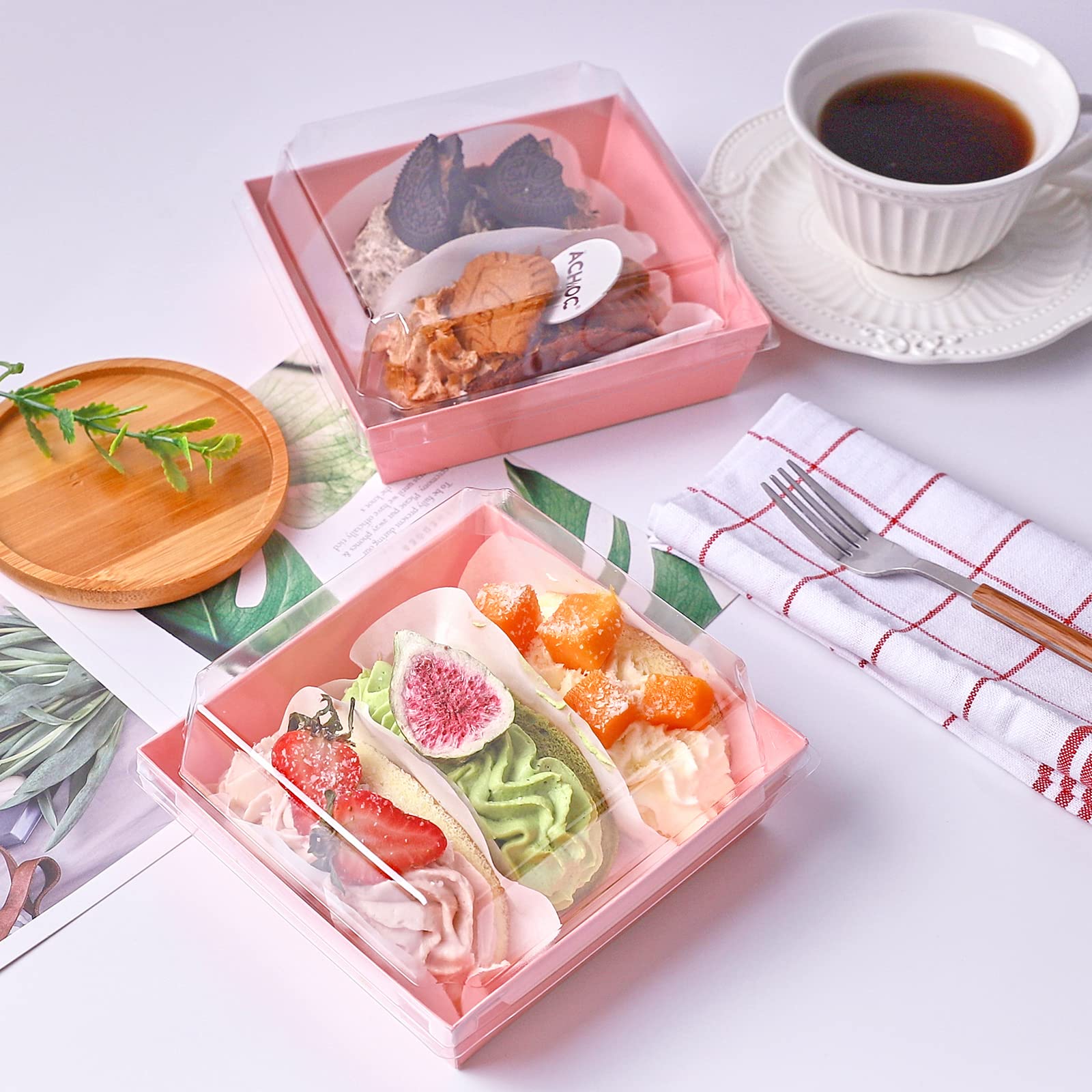 Ocmoiy Small Charcuterie Boxes With Clear Lids, To Go Paper Disposable Food Containers, 5 Inches Bakery Dessert Boxes For Sandwi