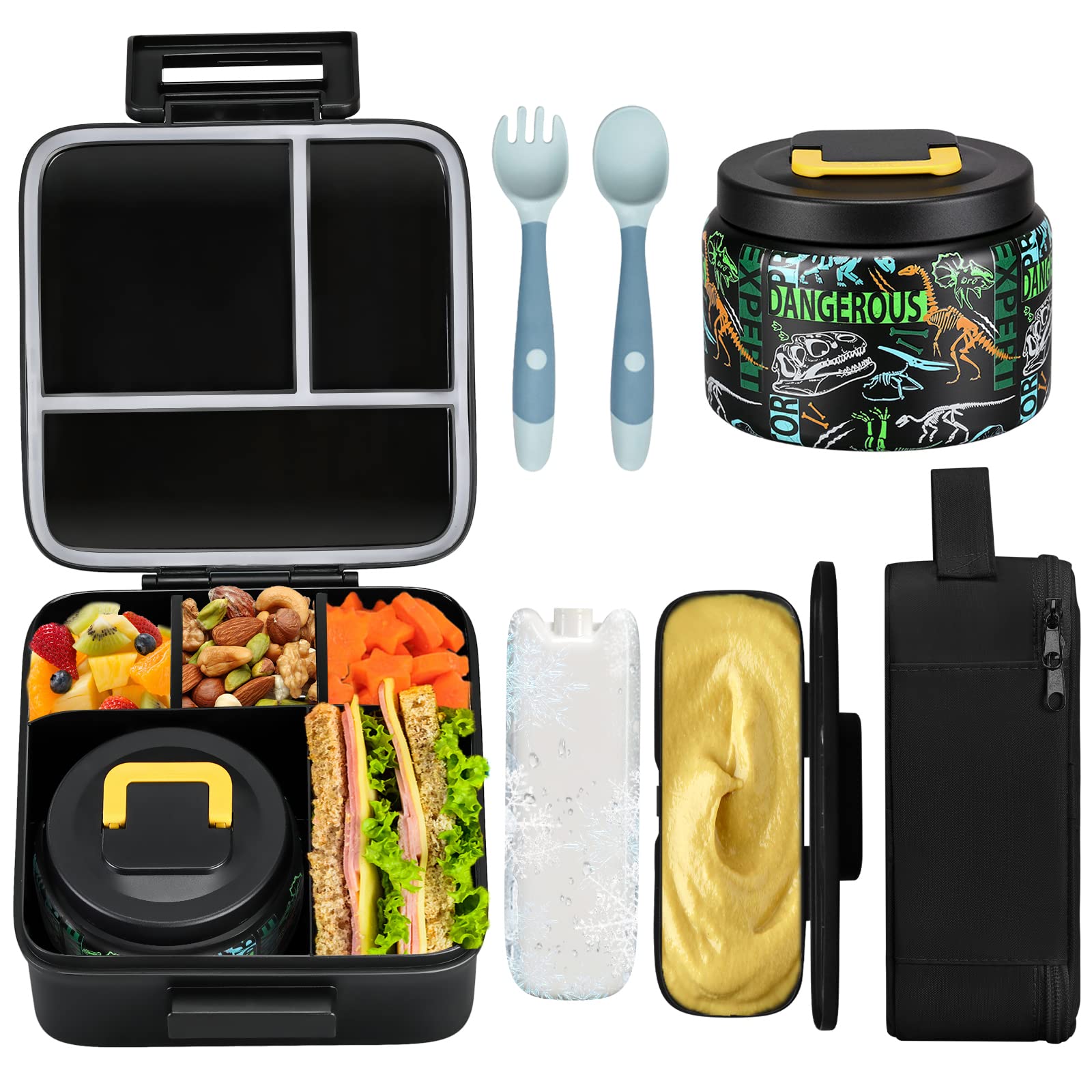 Jxxm Bento Lunch Box For Kids With 8Oz Soup Thermo,Leak-Proof Lunch Containers With 5 Compartment,Thermo Food Jar And Lunch Bag,