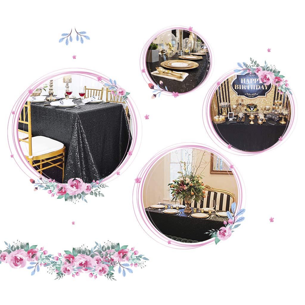 Juya Delight 60'' X 102'' Black Sequin Tablecloth Rectangle Sequin Table Cover For Wedding Birthday Party Festival Ceremony Cake