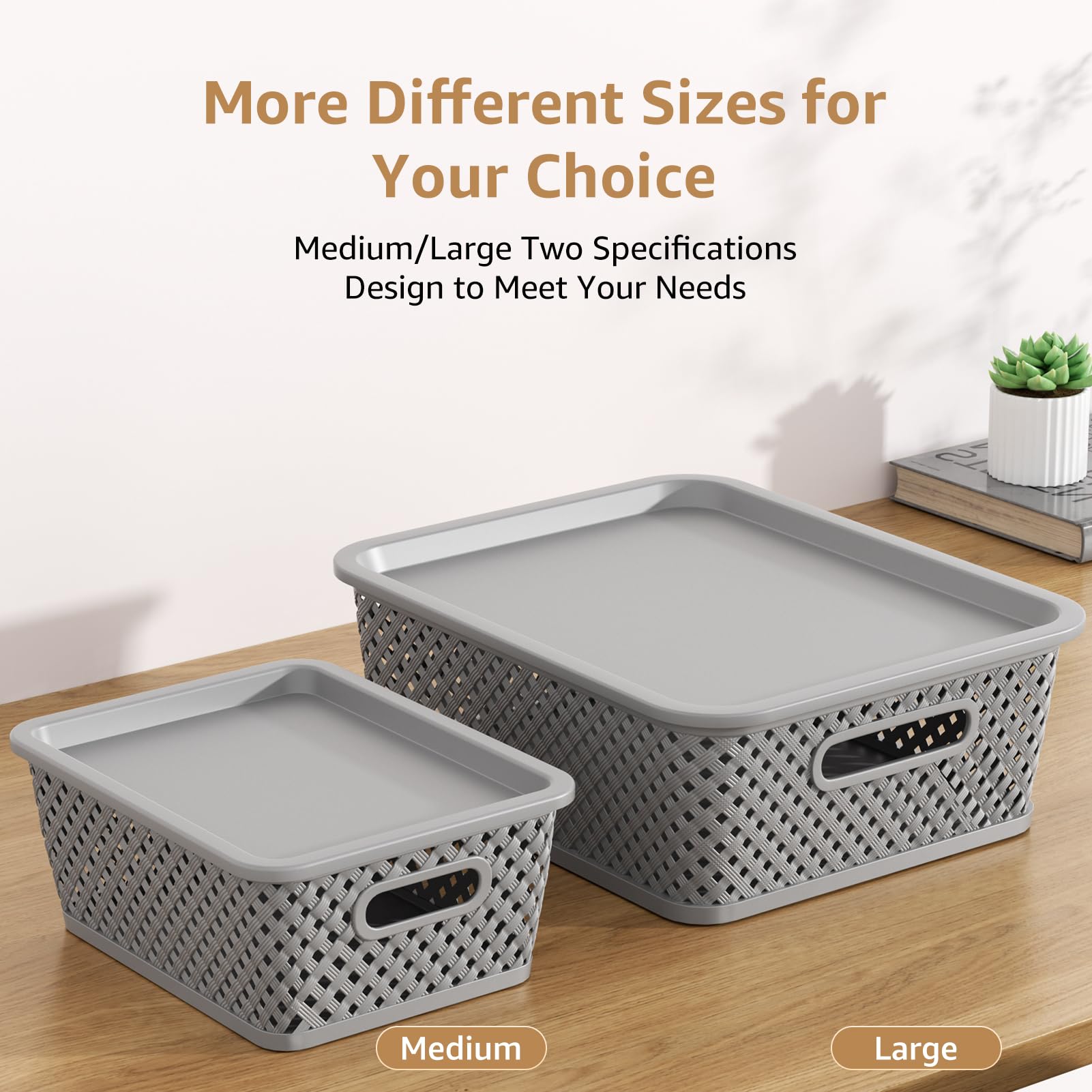 Maxgear Organization And Storage, Plastic Bins Organizer Bins, Woven Basket For Storage, Plastic Baskets With Lid, Lidded Basket