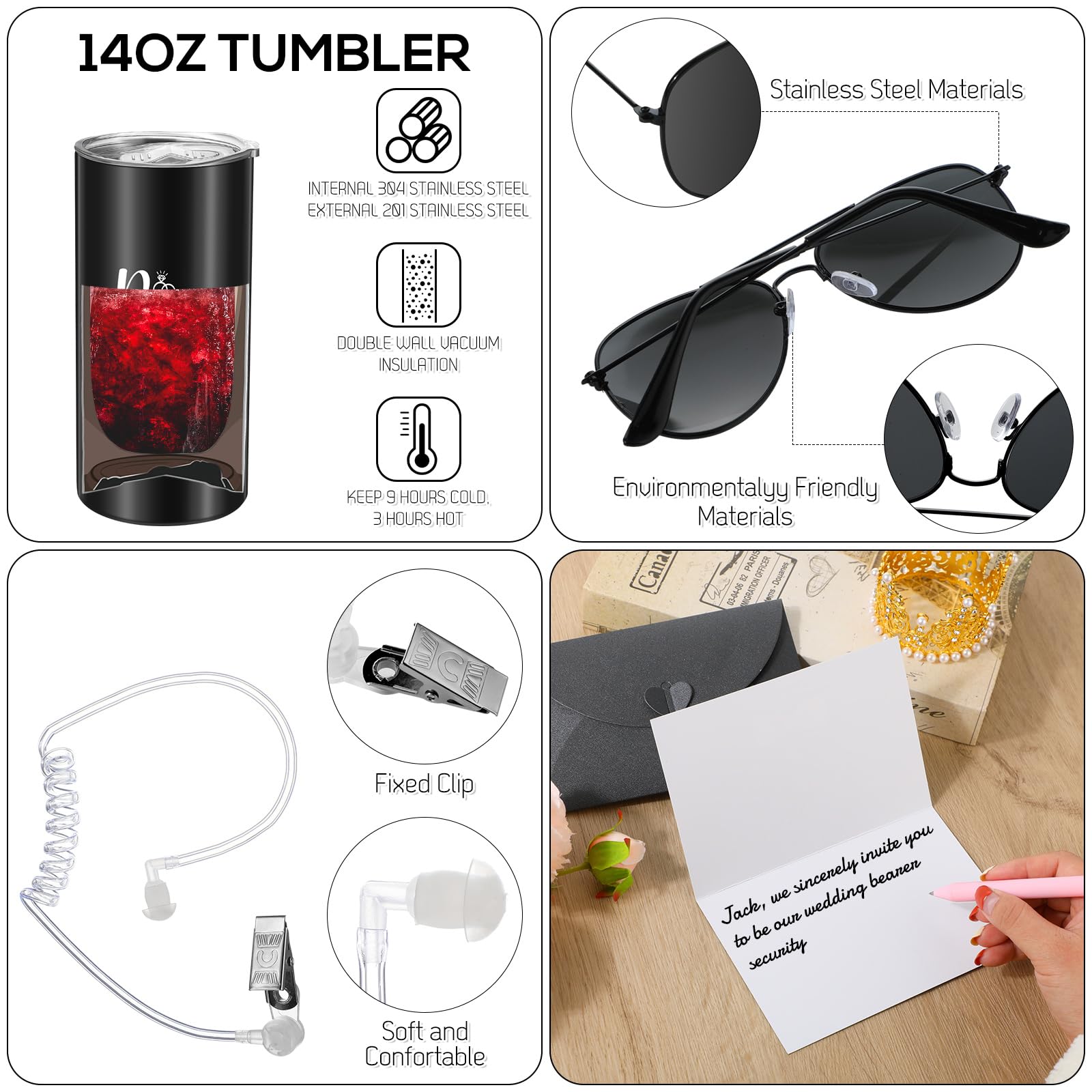 Seewey 6 Pcs Ring Bearer Gifts Set Wedding Party Favors, Include Tumbler With Straw, Will You Be My Ring Bearer Proposal Card, E