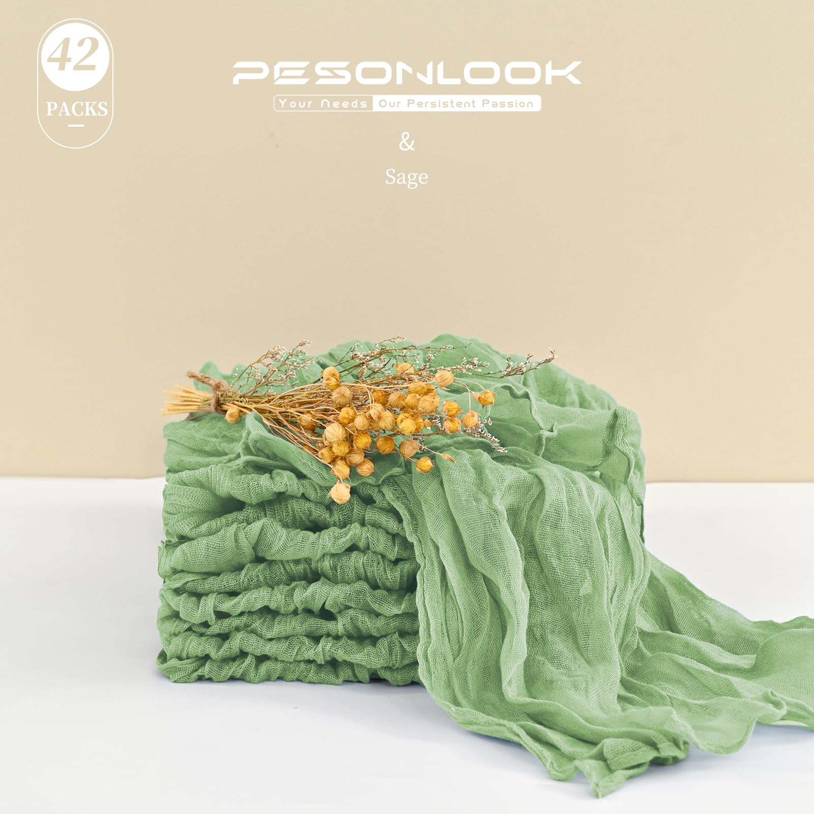 Gauze Cheesecloth Napkins Set Of 42, 20 X 20 Inch Sage Green Rustic Boho Dinner Napkins Wrinkled Rustic Linen Napkins Decorative