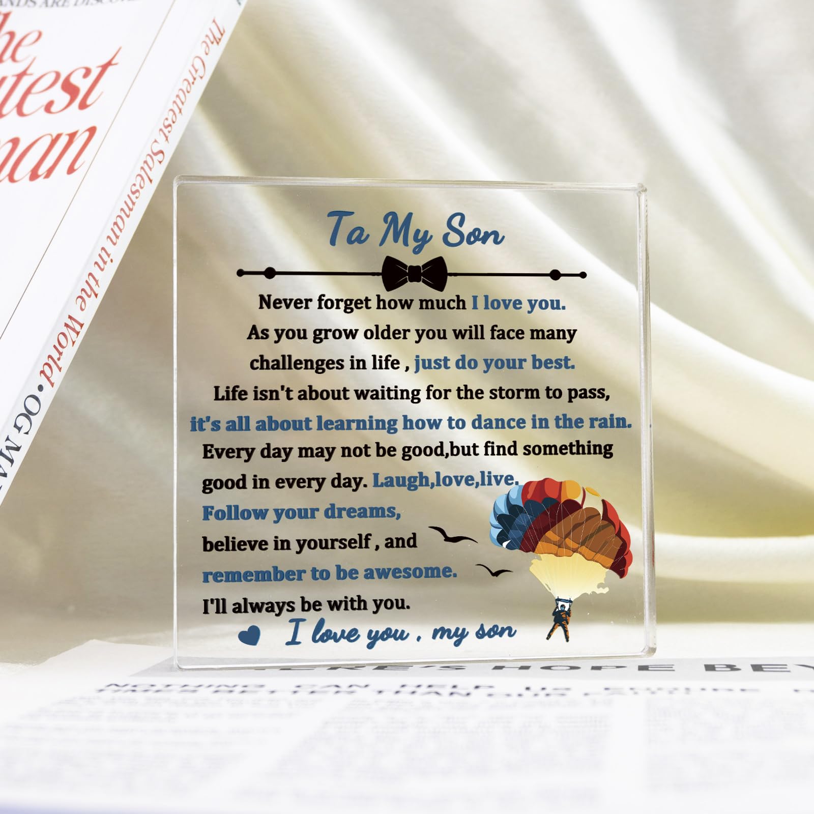 Son Gifts From Mom And Dad Acrylic Block Plaque Desk Dcor Sign Graduation Gift For Son Grandson Mother Sons Gifts Birthday Gift