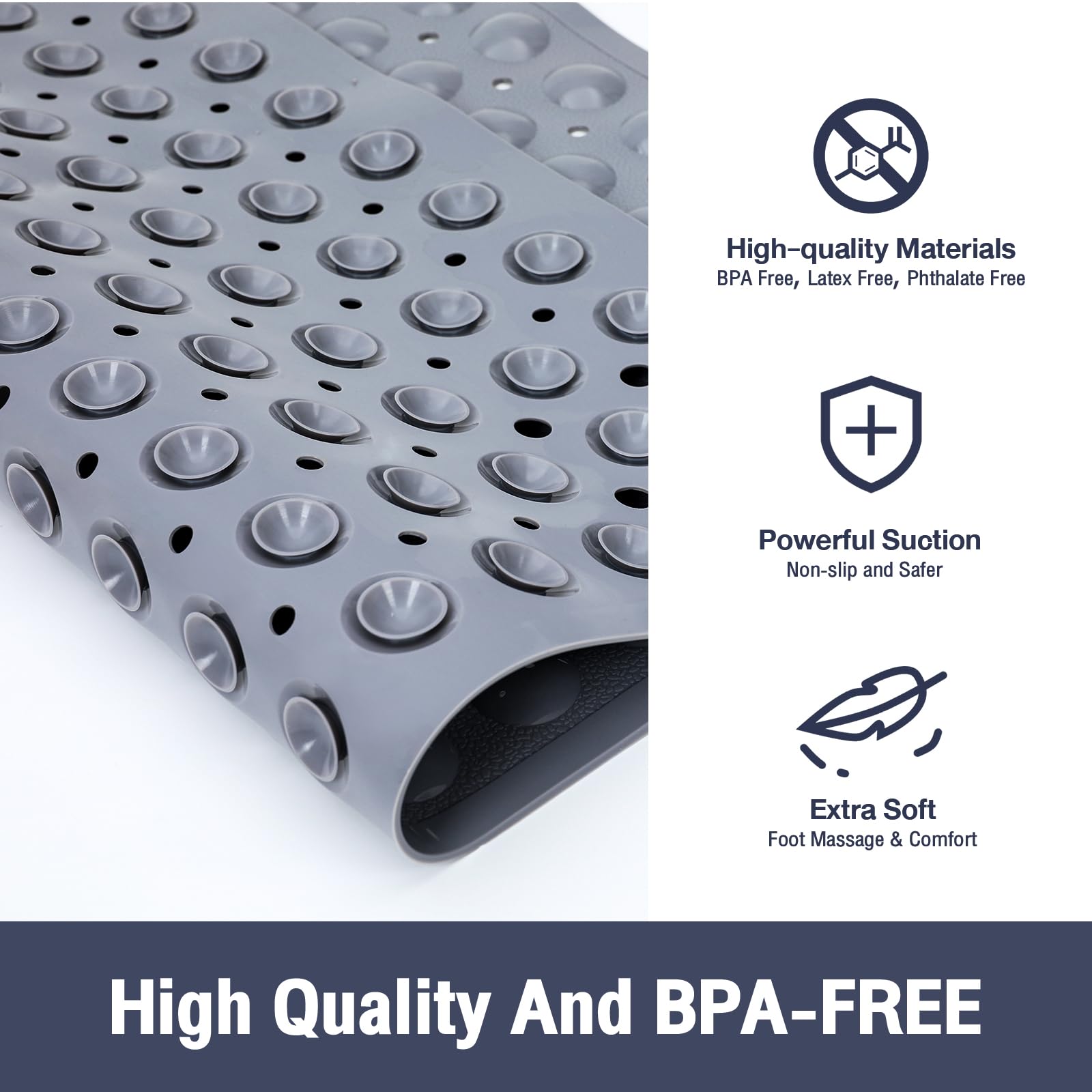 Naoloture Gray Square Shower Bathtub Mat Non Slip 21X21 Inch, Soft Bath Mat For Inside Shower Tub, Shower Stall Mats For Bathroo