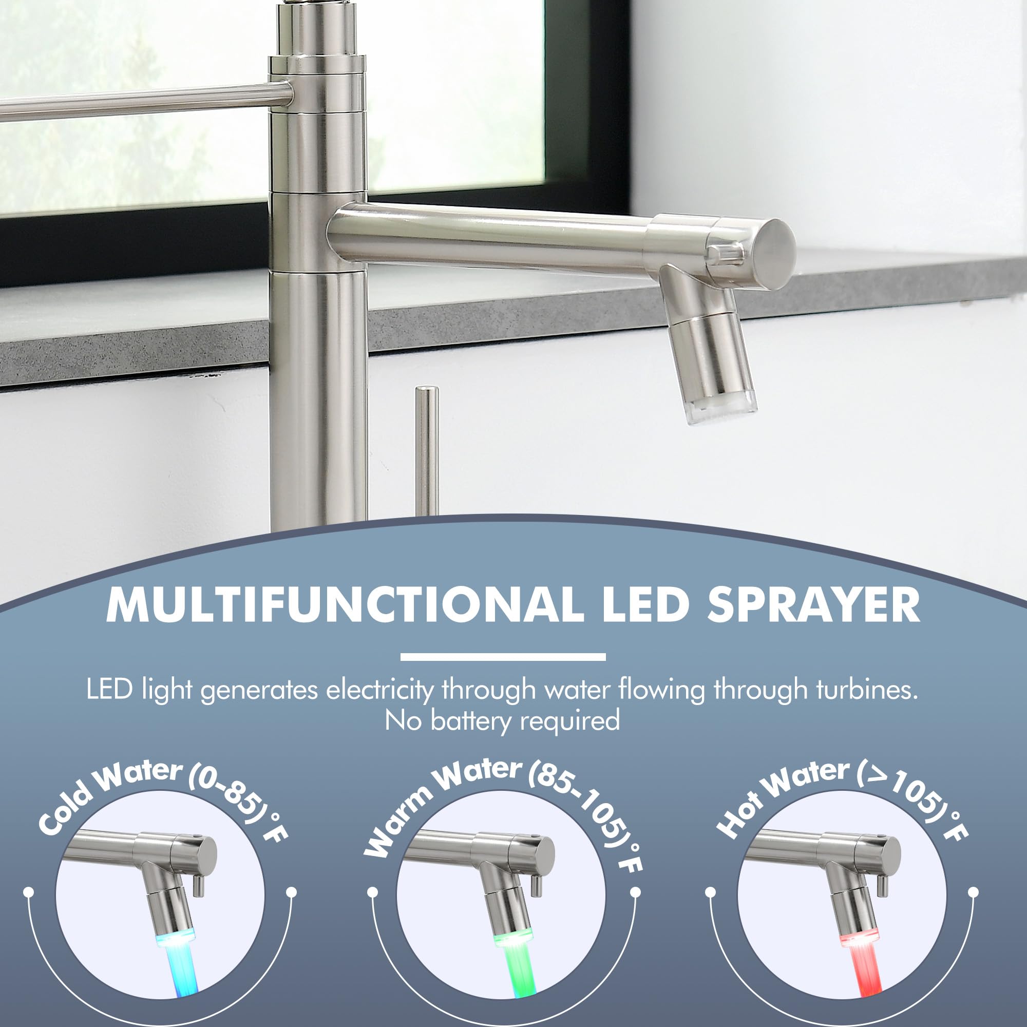 Gimili Kitchen Faucet With Pull Down Sprayer Commercial Kitchen Faucet With Led Double-Headed Single Handle Spring Stainless Ste