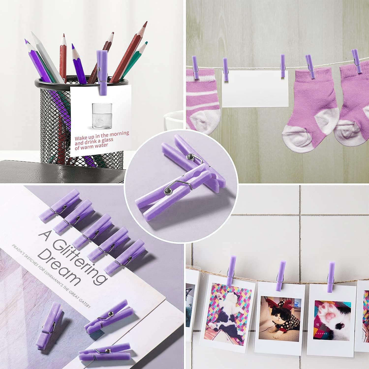 60 Baby Shower Clothespin Games Mini Clothes Pins 1.4 Inch For Party Decorations(Purple)