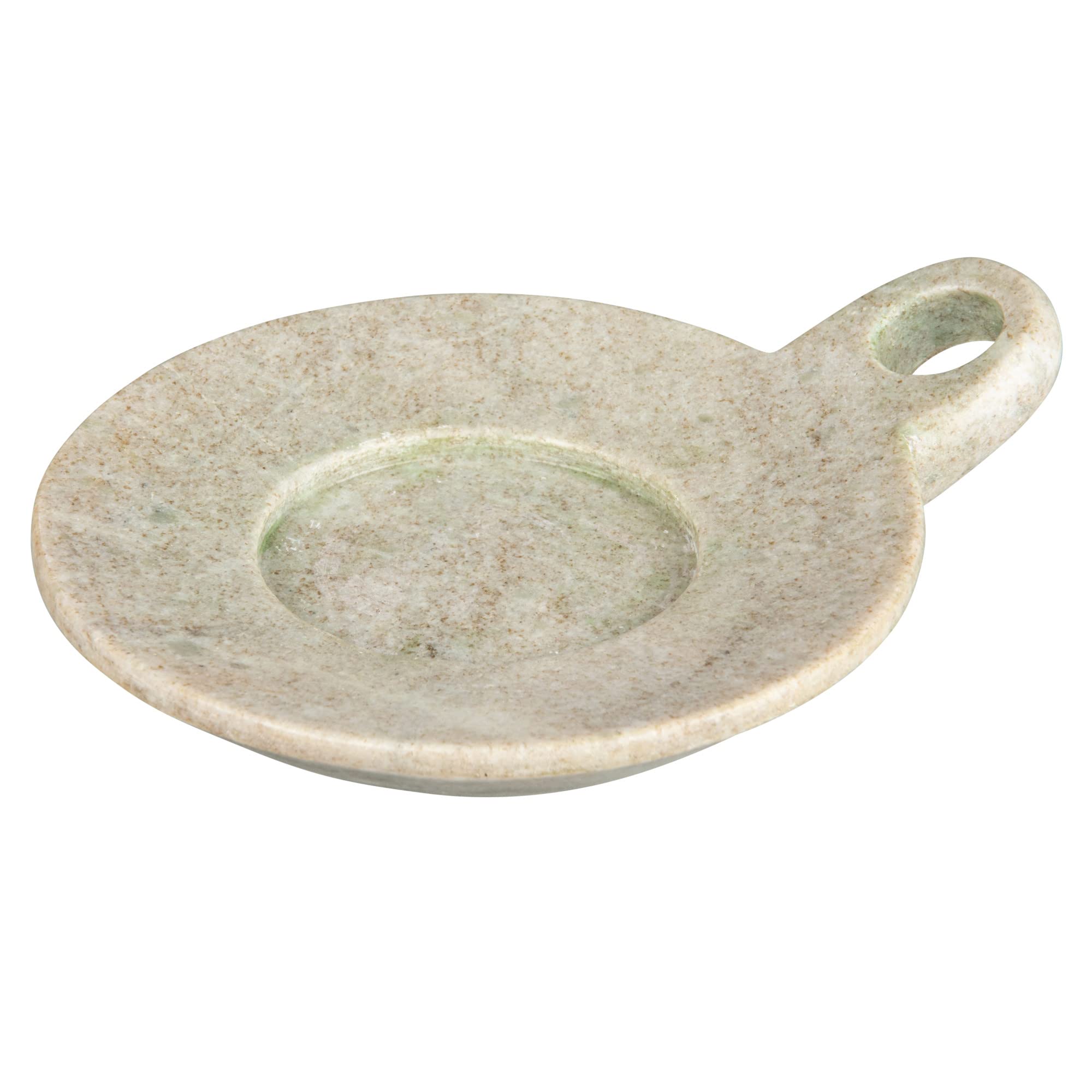 Creative Co-Op Hand-Carved Marble Handle, Beige Dish, 6''