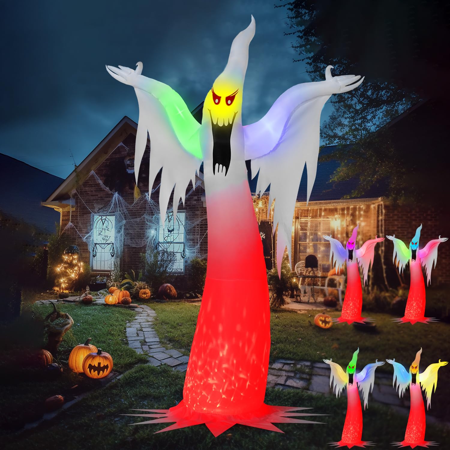 Joiedomi 12 FT Tall Halloween Inflatables Outdoor Decoration, Inflatable Ghost Decor Outdoor with Fire Flame Light, Blow Up Ghos