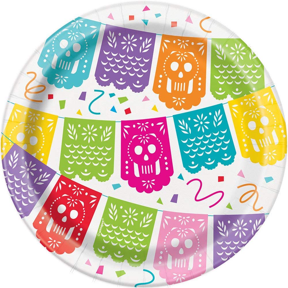 Round Dessert Paper Plates - 7'' | Mexican Fiesta | 8 Pcs