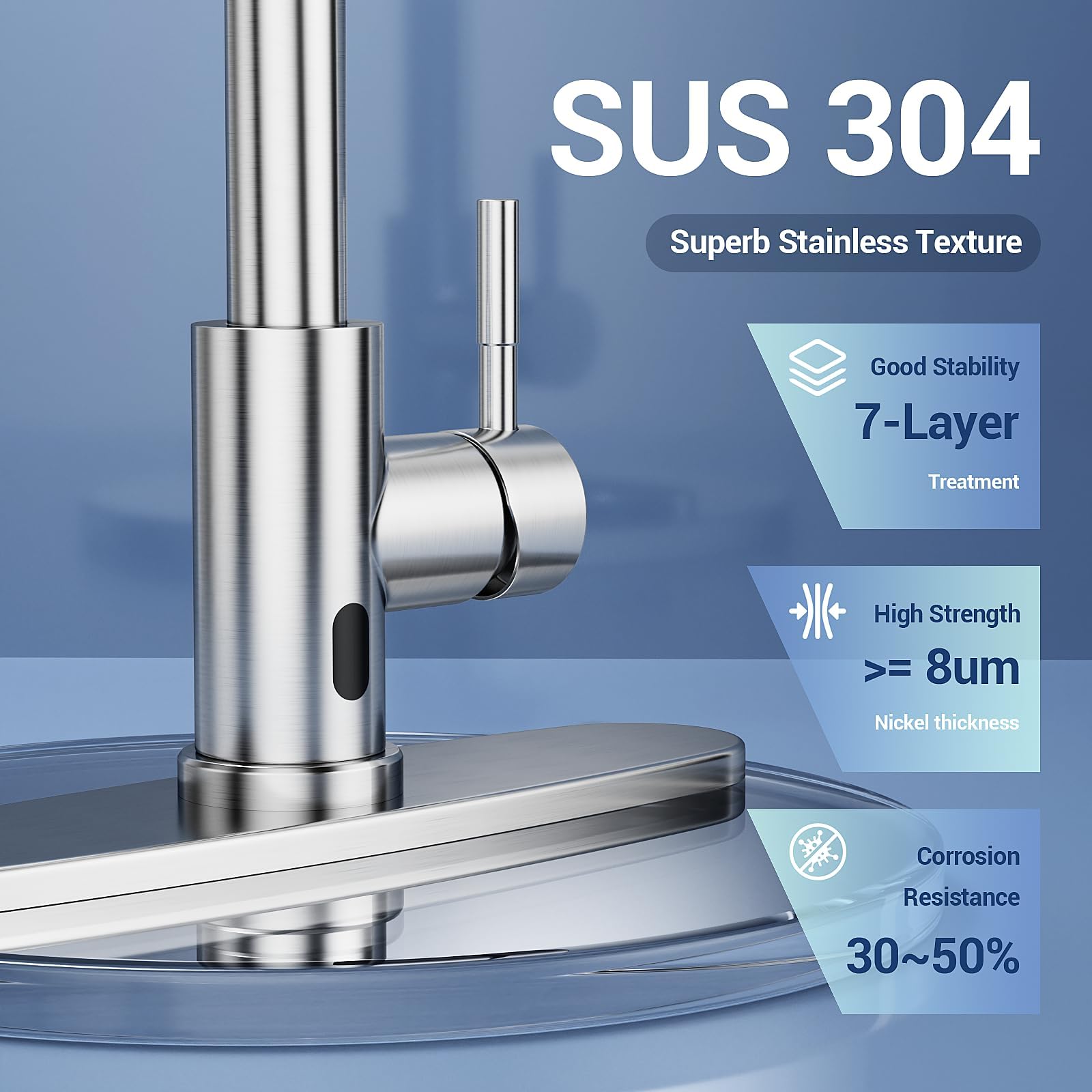 Appaso Touchless Kitchen Faucet, 3 Modes Smart Motion Sensor Kitchen Faucet With Pull Down Sprayer, Brushed Nickel Activated Fau