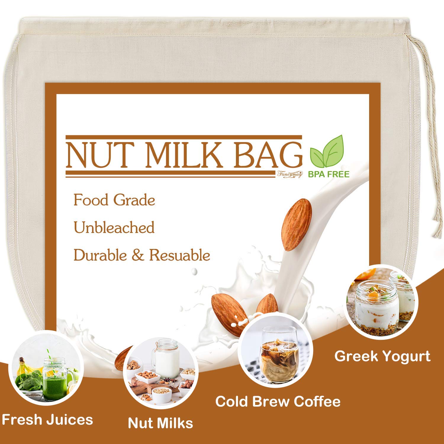 6 PCS 12''x12'' Nut Milk Bags - 100% Unbleached Cotton Cheesecloth  Reusable Food Strainer Colander For Straining Almond/Oat Milk  Celery Juice  Cold Brew Coffee  Yogurt and Cheese Making
