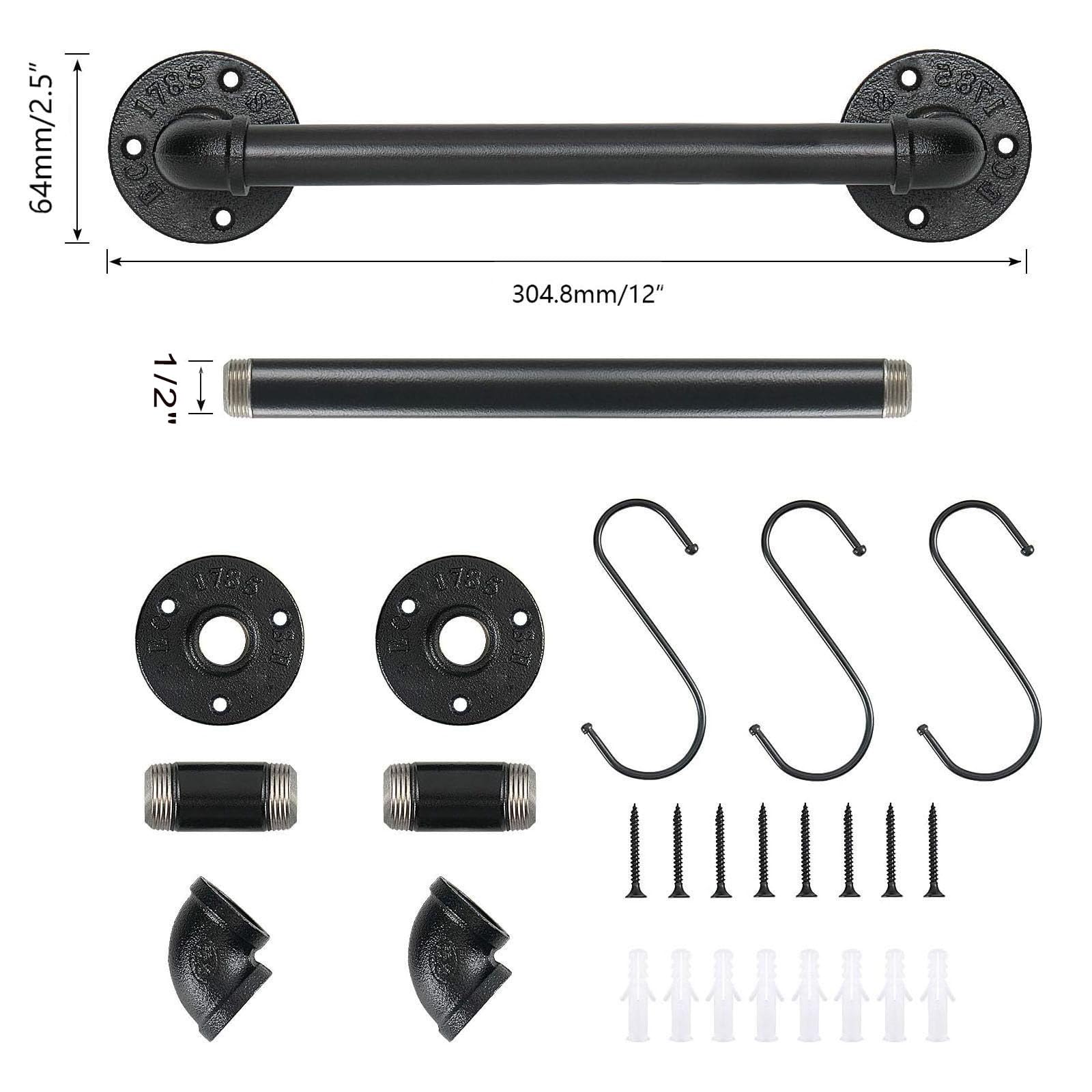 Jeasor Industrial Pipe Towel Rack Towel Bar  Heavy Duty Wall Mounted Rustic Farmhouse Bath Towel Holder for Bathroom (Black  12 inch)