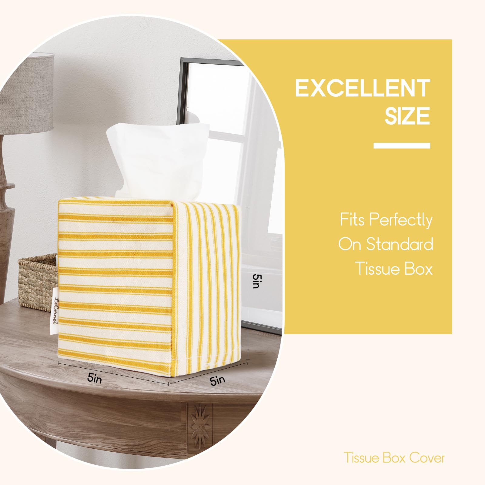 Tissue Box Cover, Fabric Tissue Box Holder Square, Stylish Reusable Toilet Paper Storage, Modern Bathroom Counter Organizer Deco